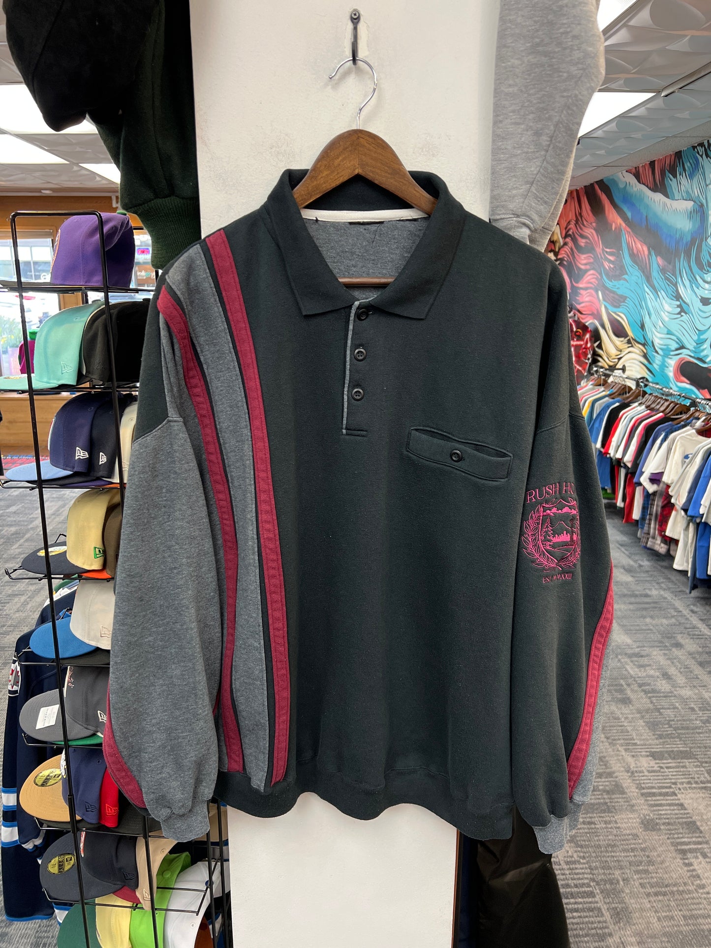 Rush Crest Black/Dark Grey/Burgundy/Pink Quarter-Button Up Sweatshirt