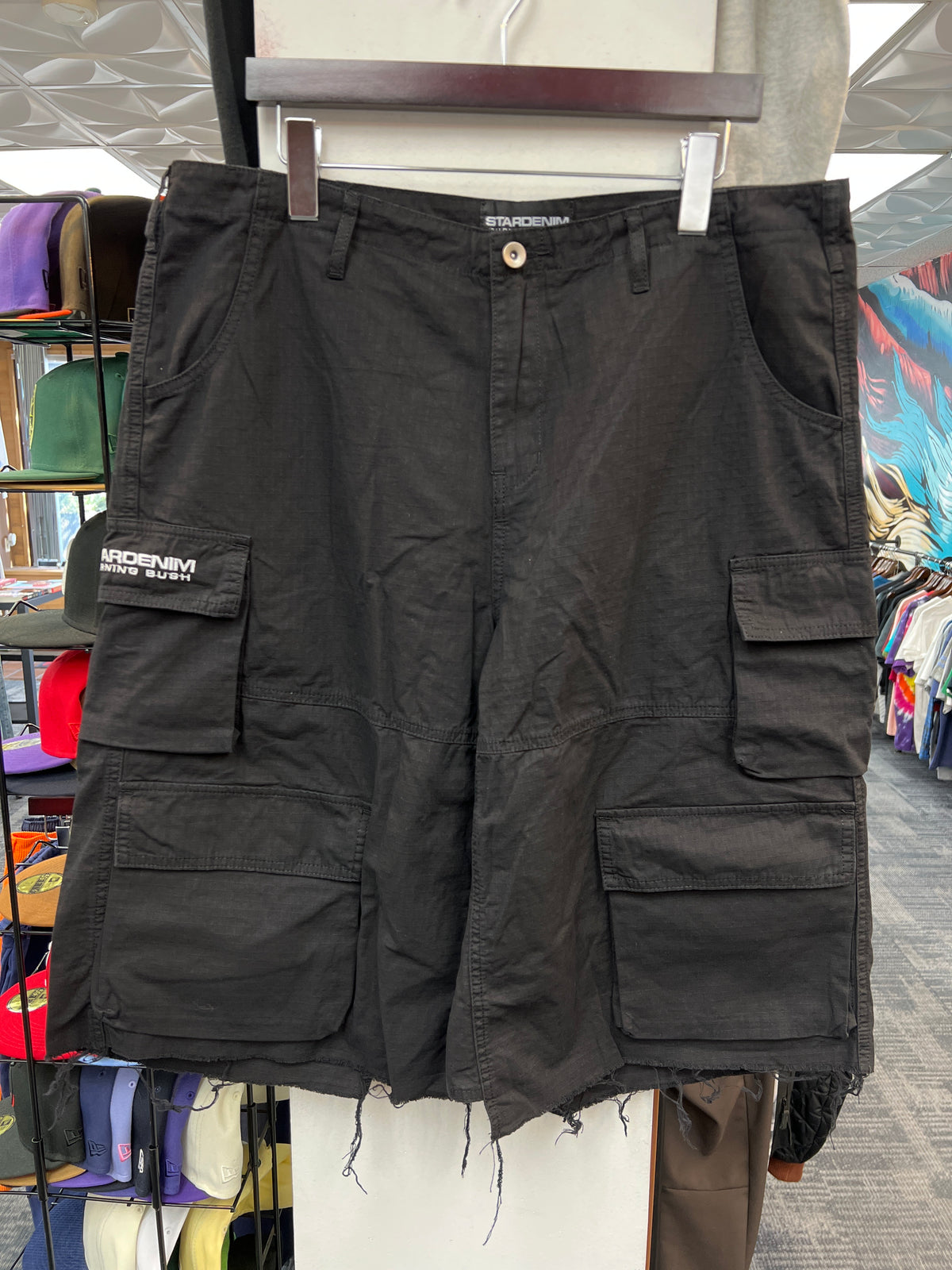 Burning Bush Black Star Denim Cargo Shorts
