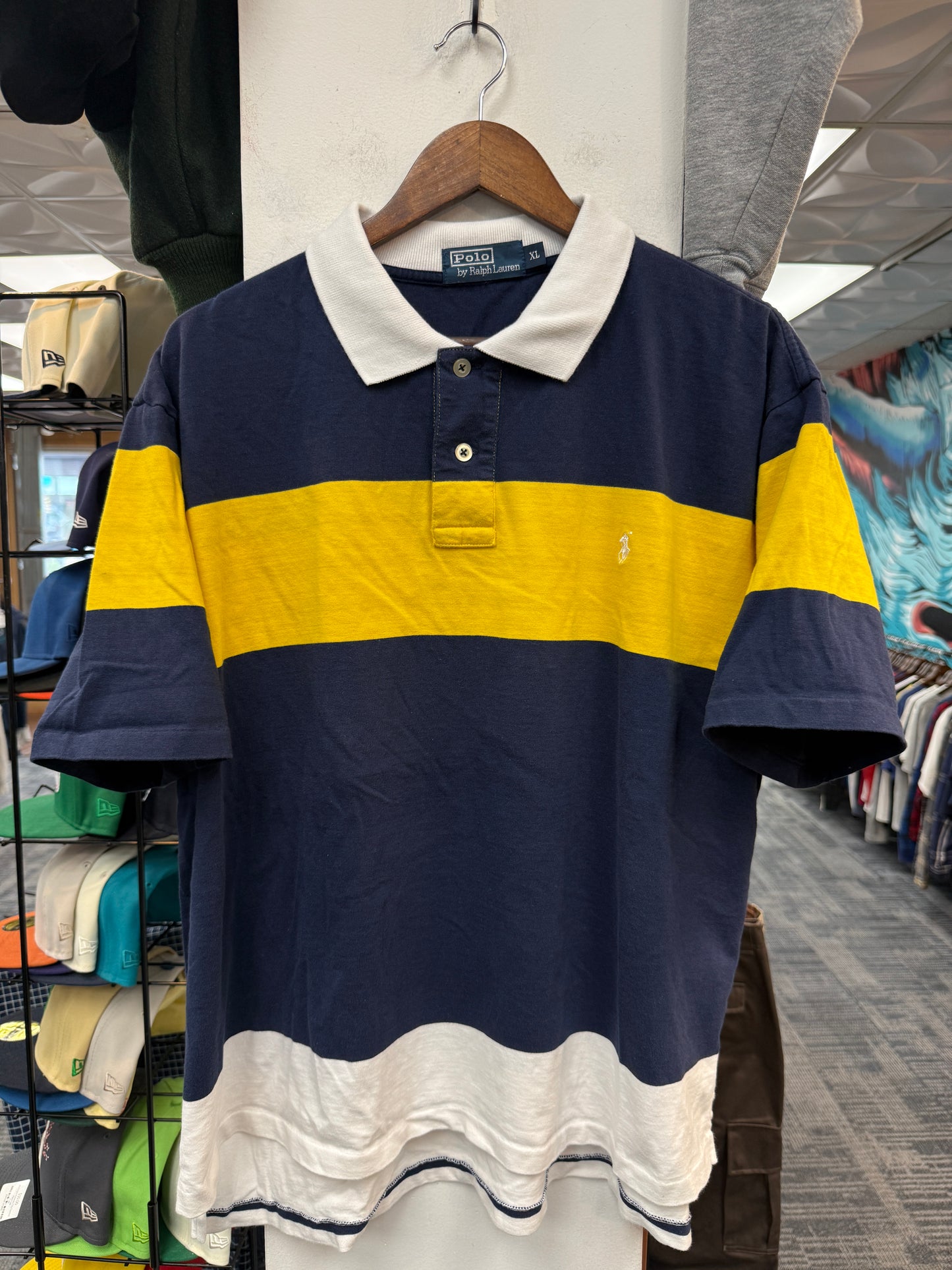 Polo Ralph Lauren Navy Blue Yellow Striped Shirt