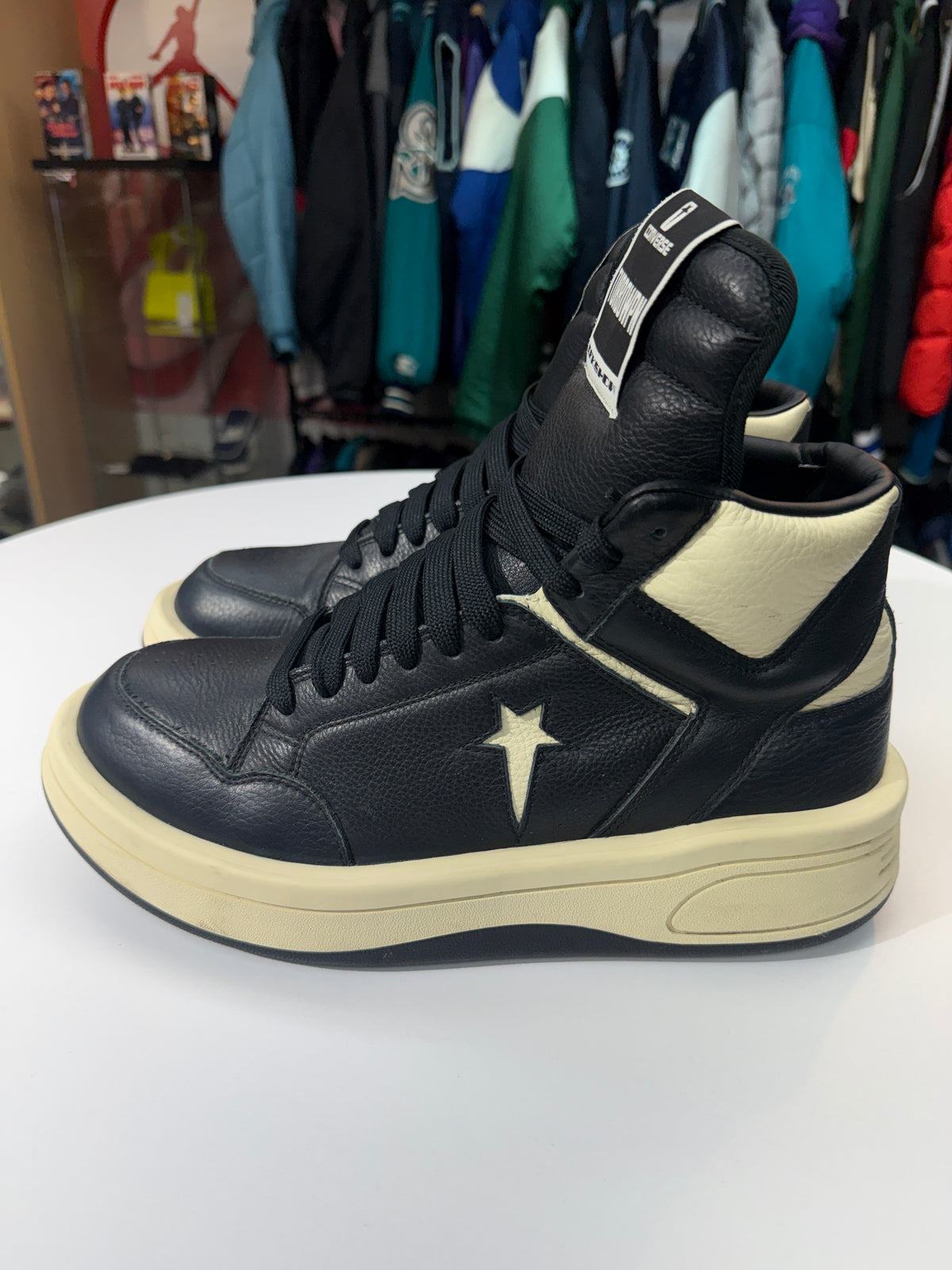 Preowned Black Cloud Cream Rick Owens X Converse DRKSHDW TURBOWPN