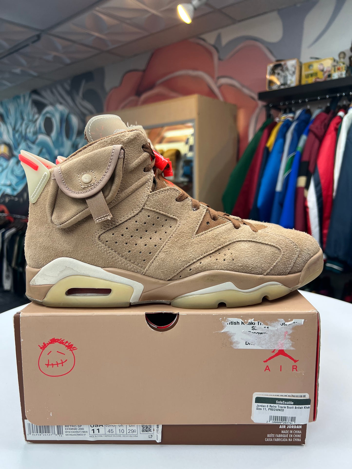 Preowned British Khaki Travis Scott Jordan 6