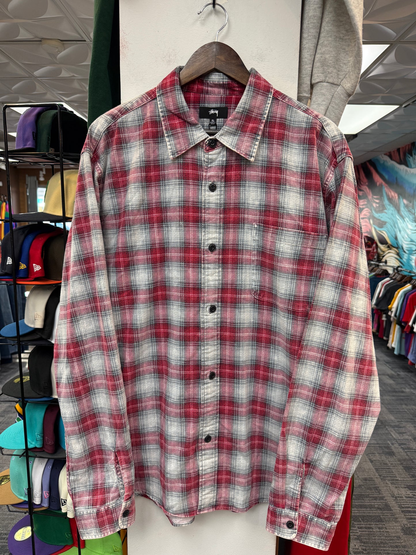 New Stussy Dax Red Flannel
