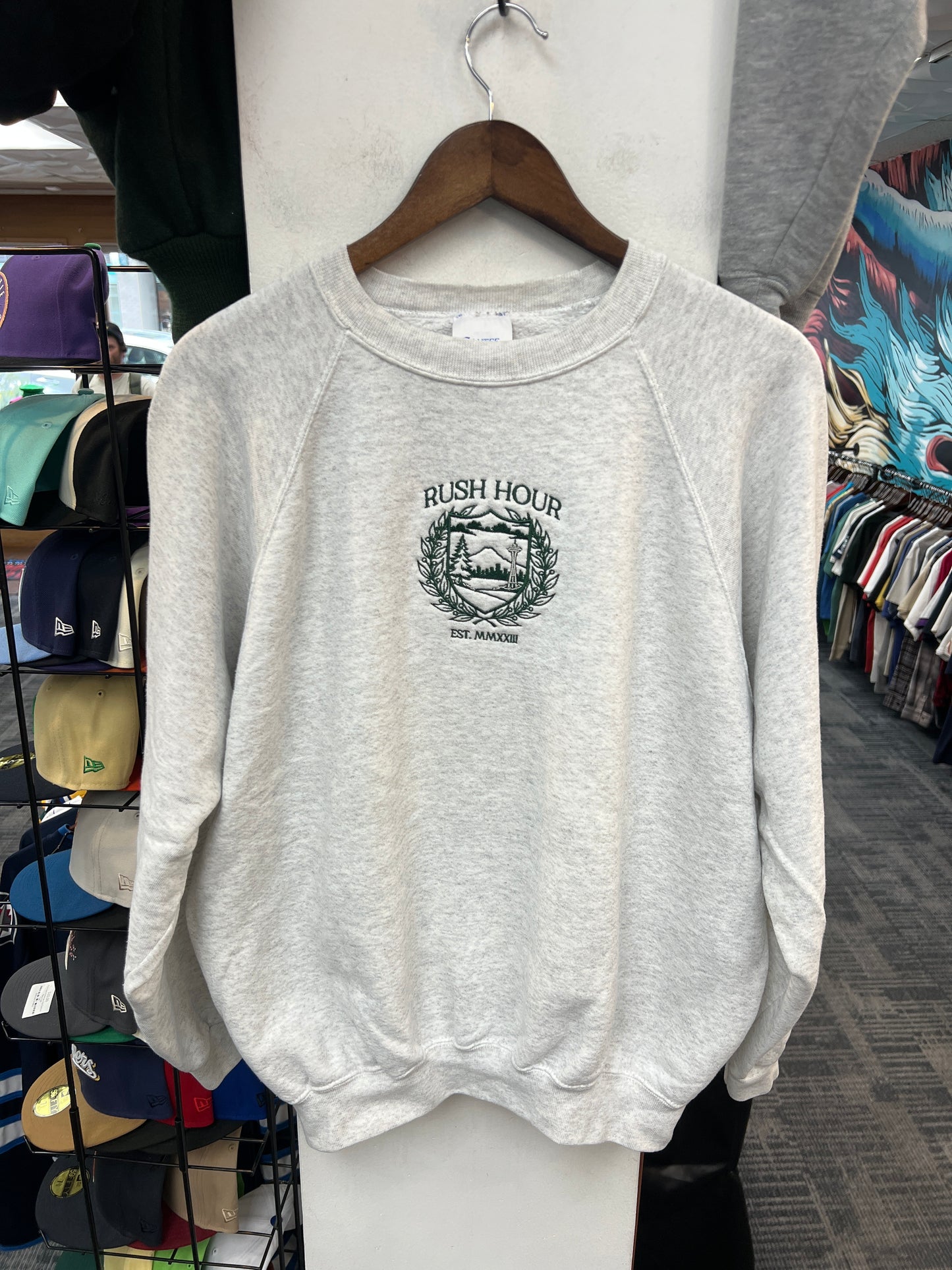 Rush Crest Light Grey/Dark Green Crewneck