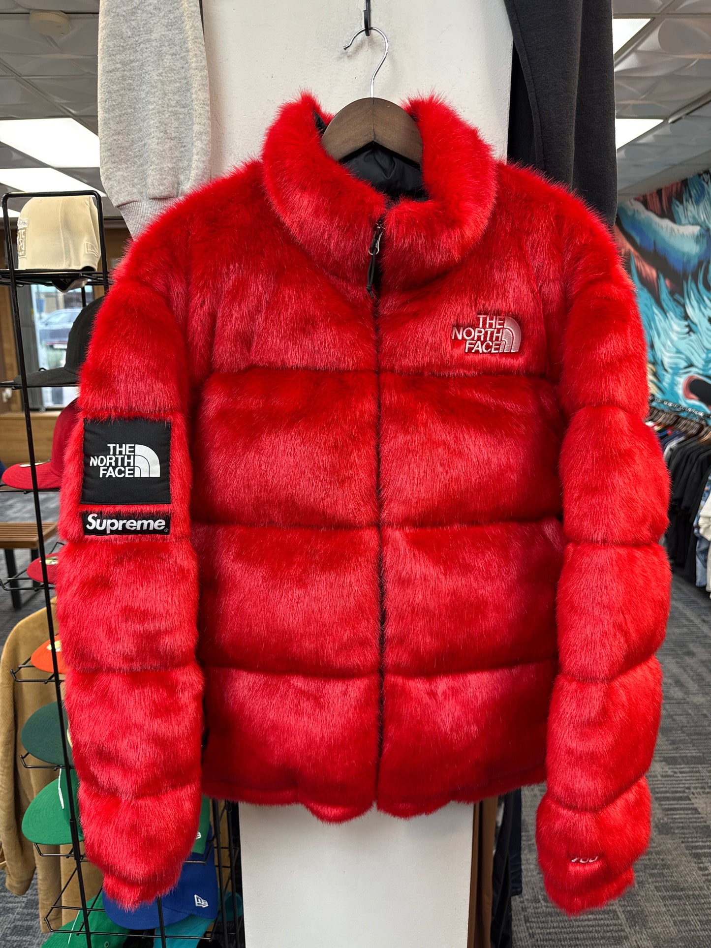 Supreme x The North Face Faux Fur Red Nuptse Jacket