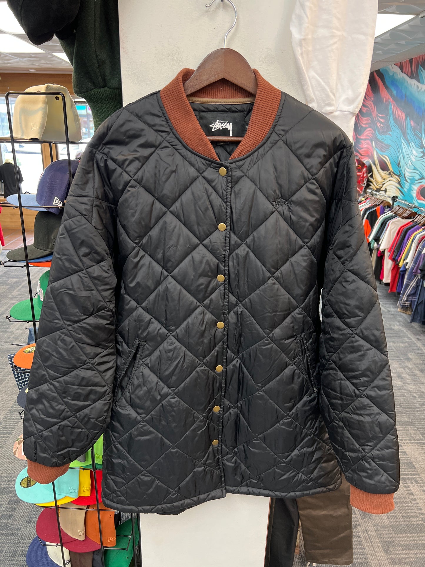 Stussy Women Barriers Black Quilted Jacket