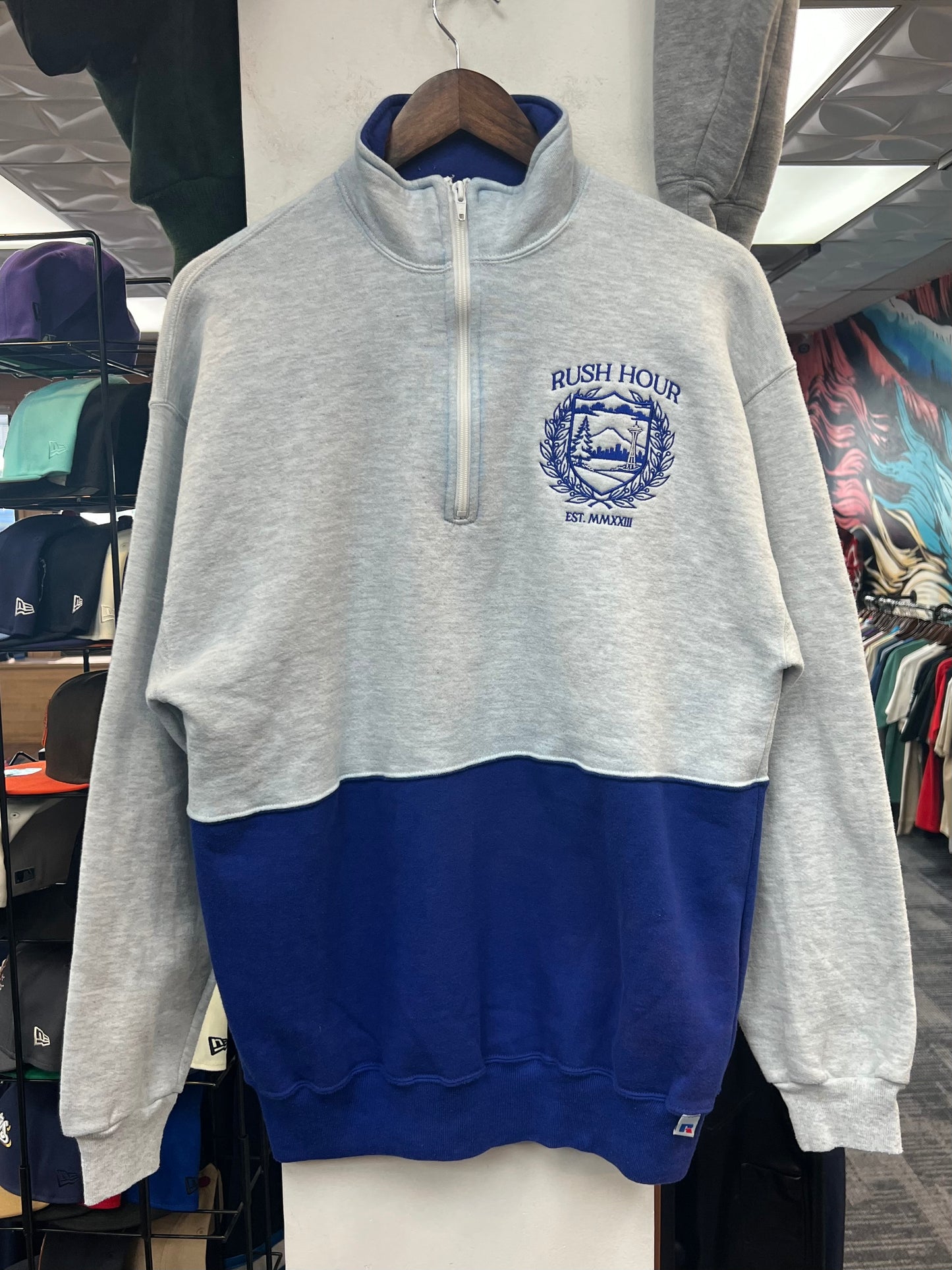 Rush Crest Quarter Zip Grey/Blue