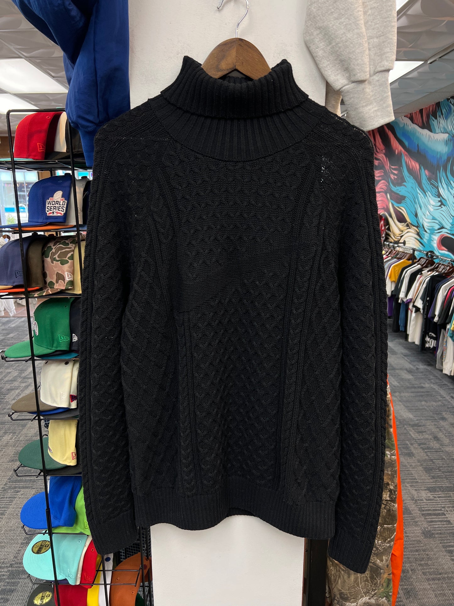 Nike Life Black Cable Knit Turtleneck Sweater
