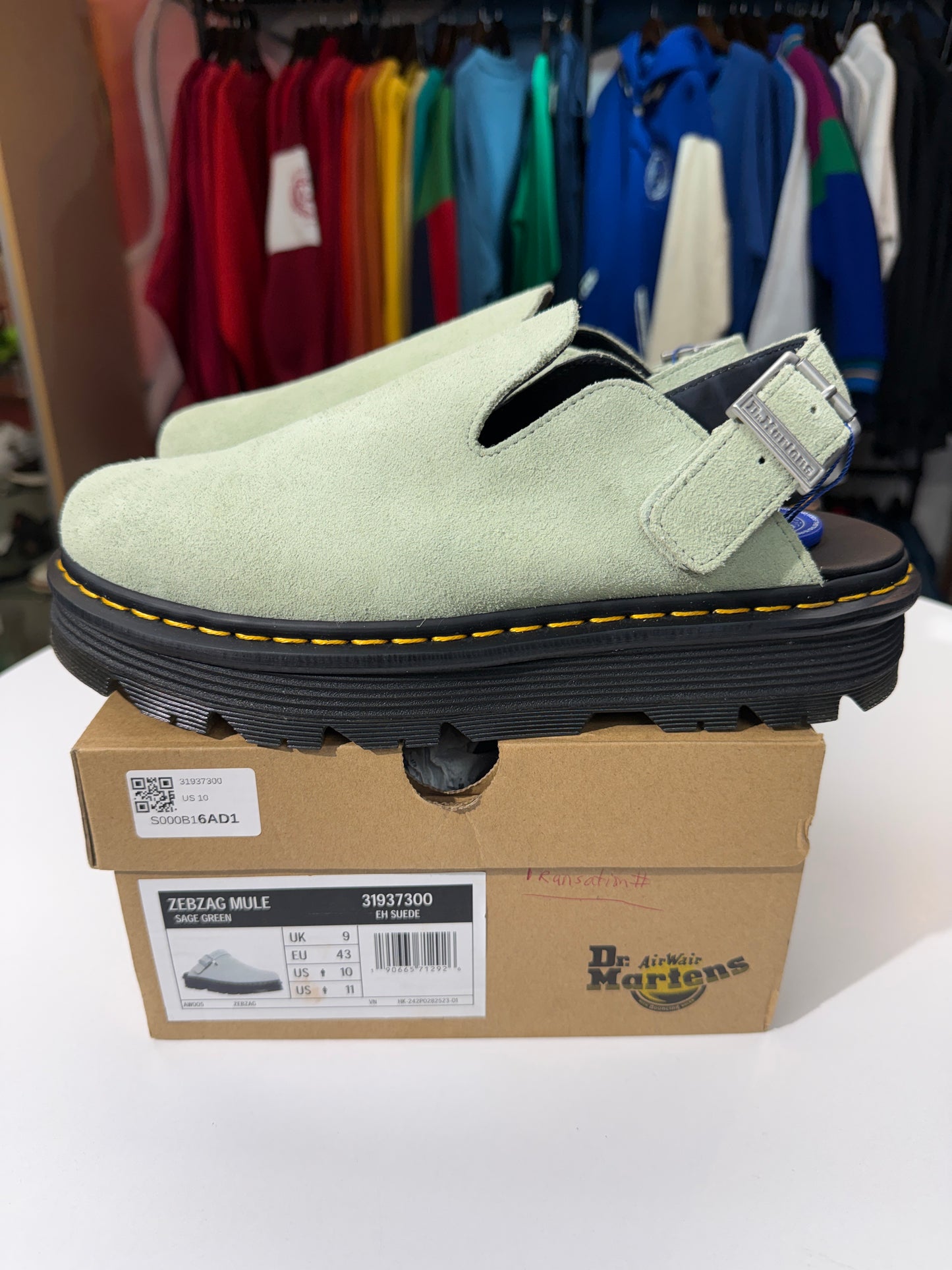 New Dr Martens Zebzag Sage Green Mule