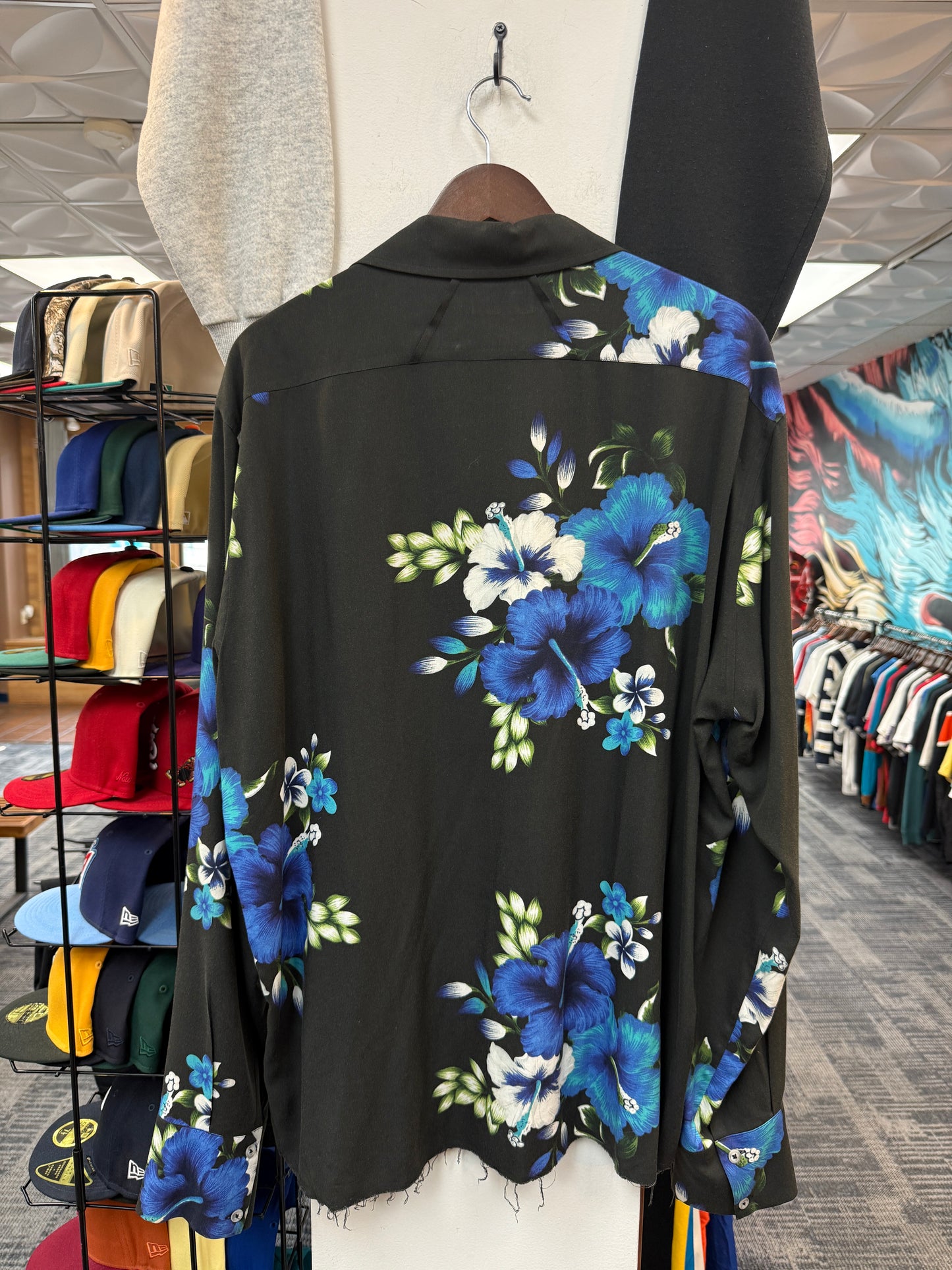 Rhude Black & Blue Hawaiian Print LS