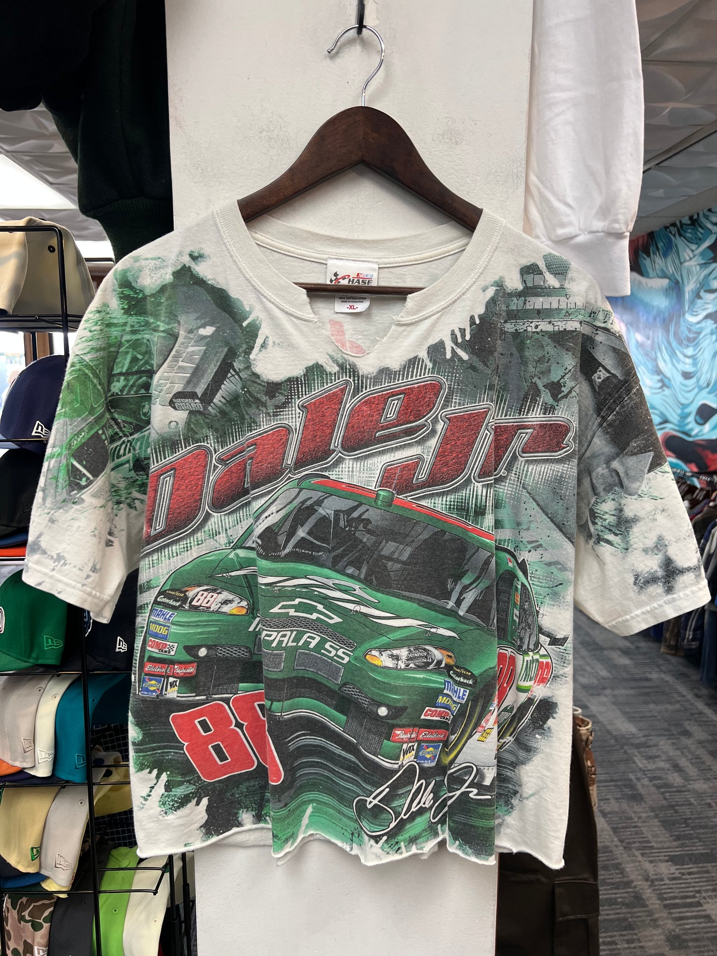 Vintage White NASCAR Dale Earnhardt JR Green Print Tee
