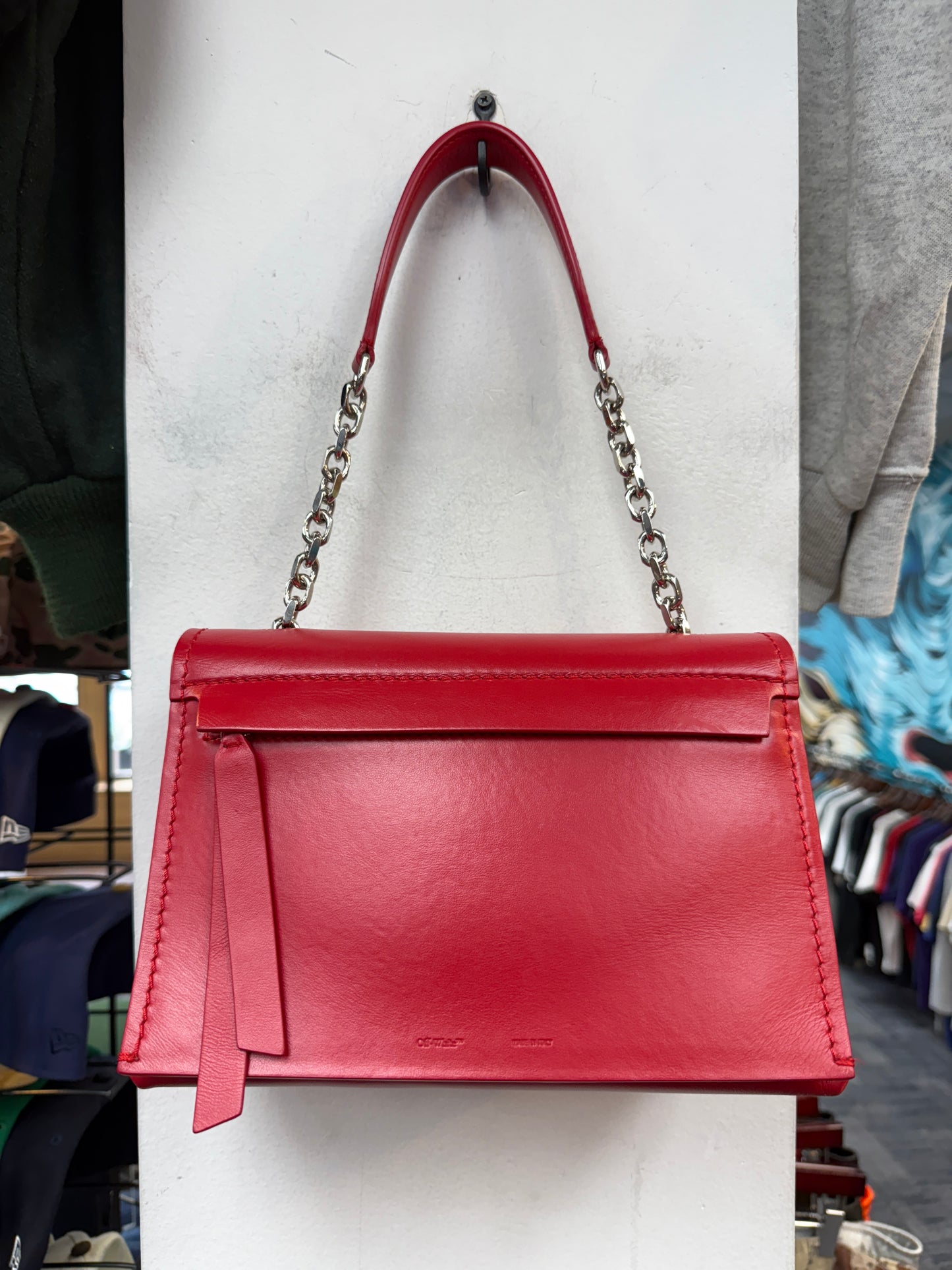 Off-White Binder Clip Small Soft Leather Crossbody Red Bag