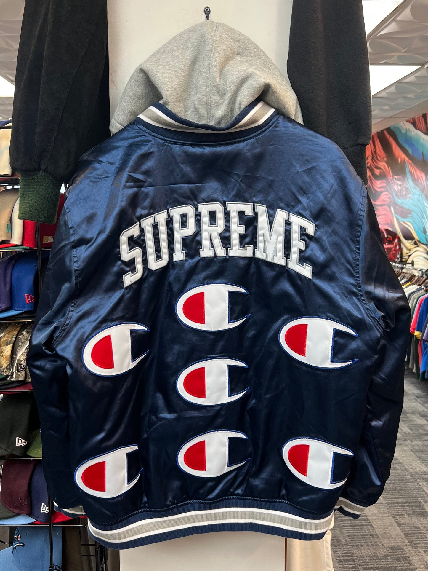 Supreme x Champion Hooded Satin Varsity Jacket