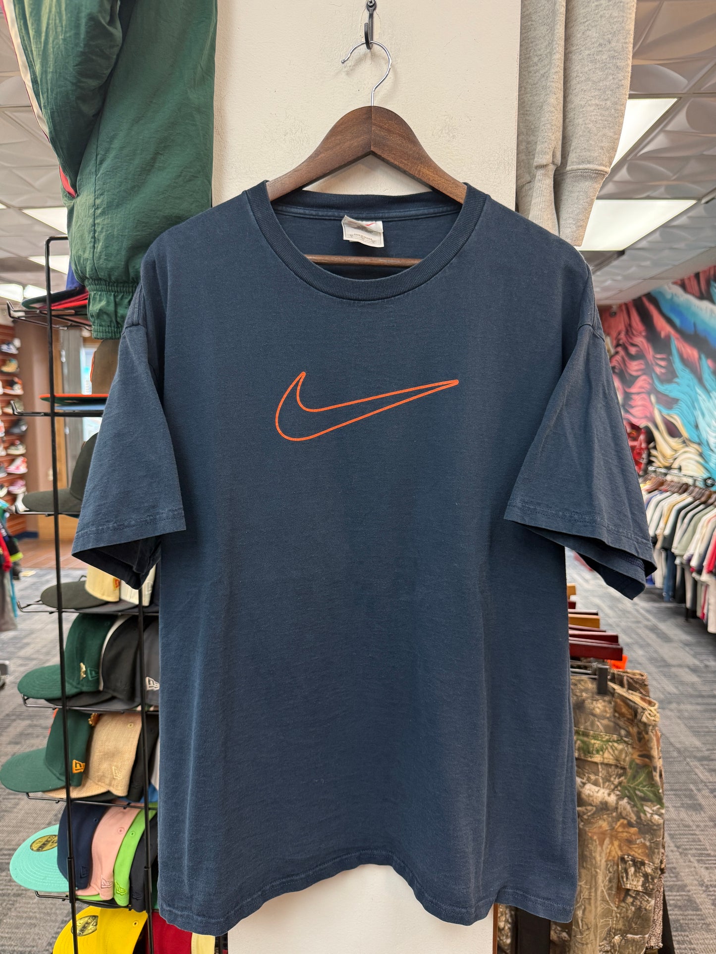 Vintage Nike Orange Swoosh Navy Tee