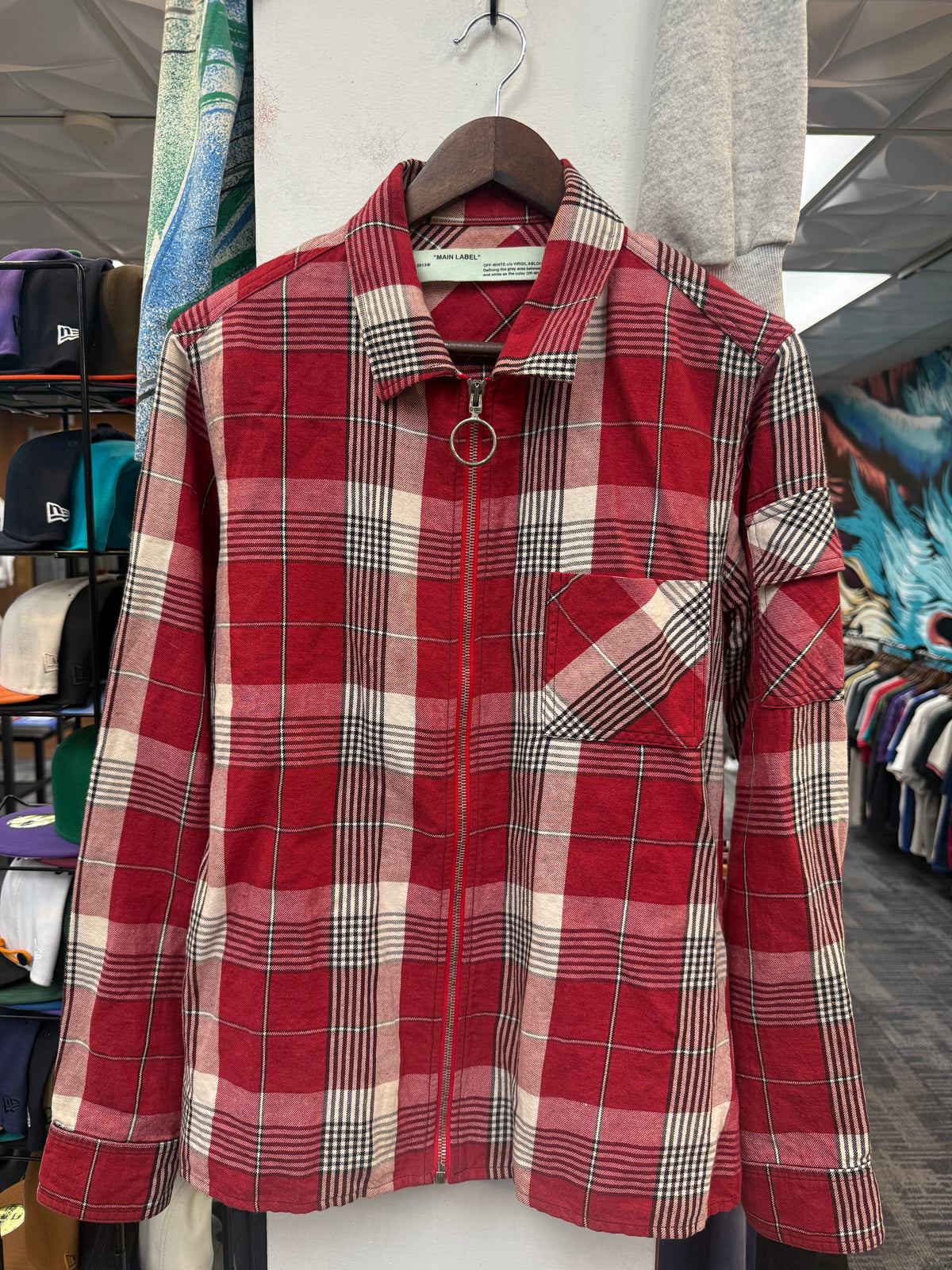 Off-White Skull Print Diagonal Zip Flannel Shirt