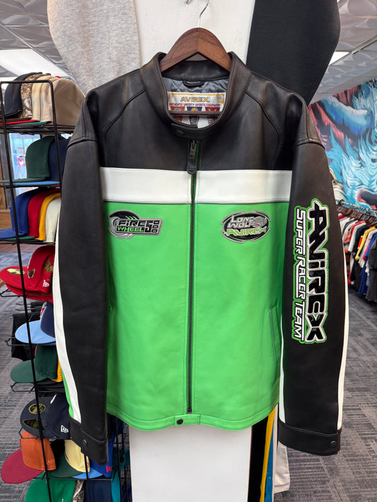 Avirex Lone Wolf Racer Leather Jacket Lime Green