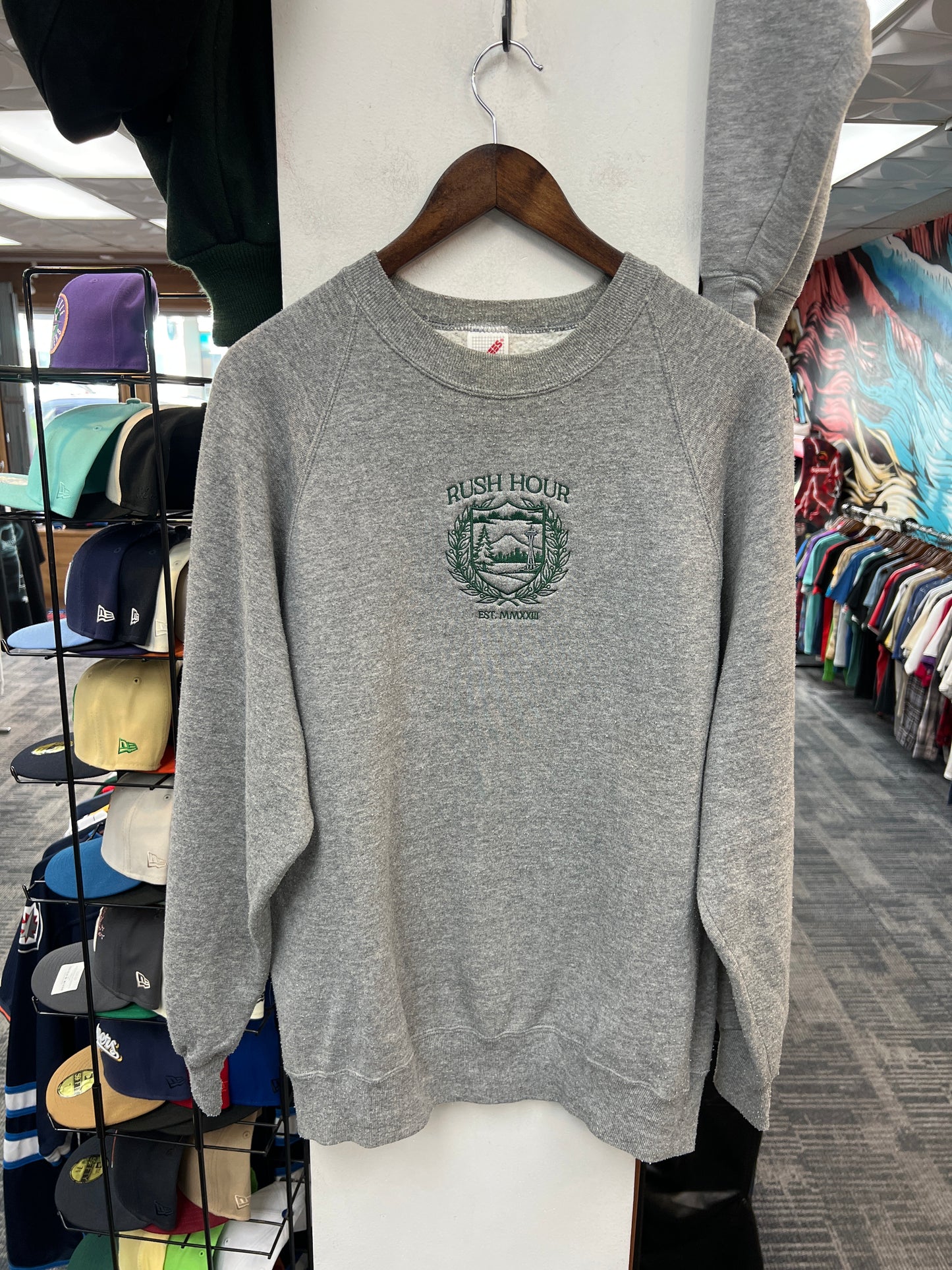 Rush Crest Dark Grey/Dark Green Crewneck