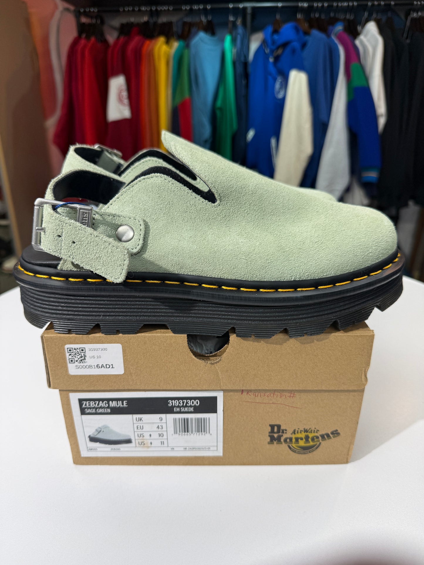 New Dr Martens Zebzag Sage Green Mule