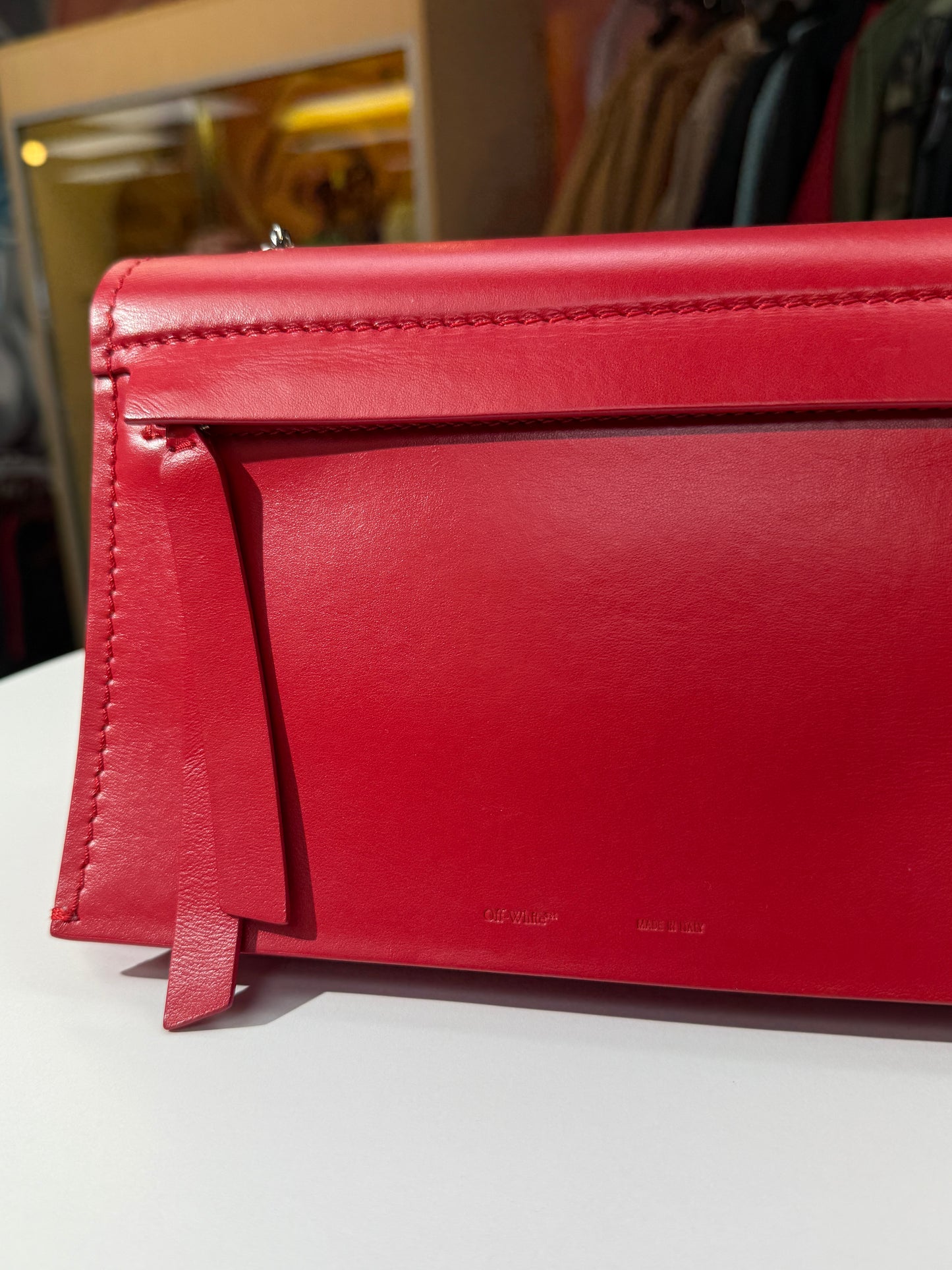 Off-White Binder Clip Small Soft Leather Crossbody Red Bag