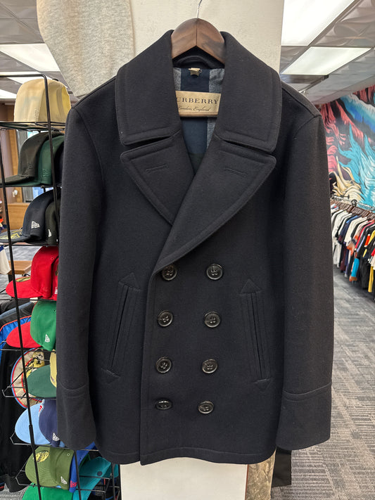 Burberry Navy Wool Pea Coat