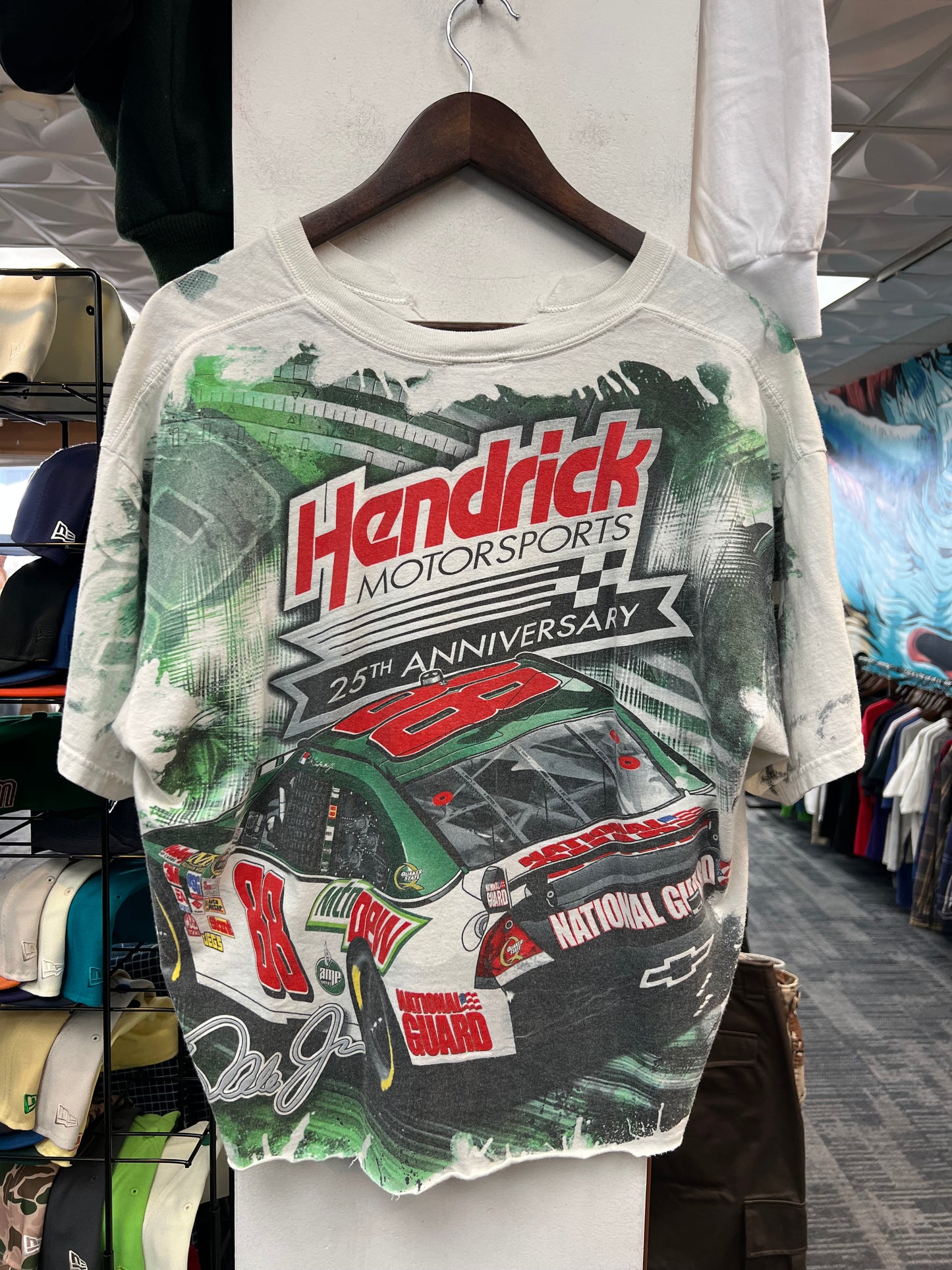 Vintage White NASCAR Dale Earnhardt JR Green Print Tee