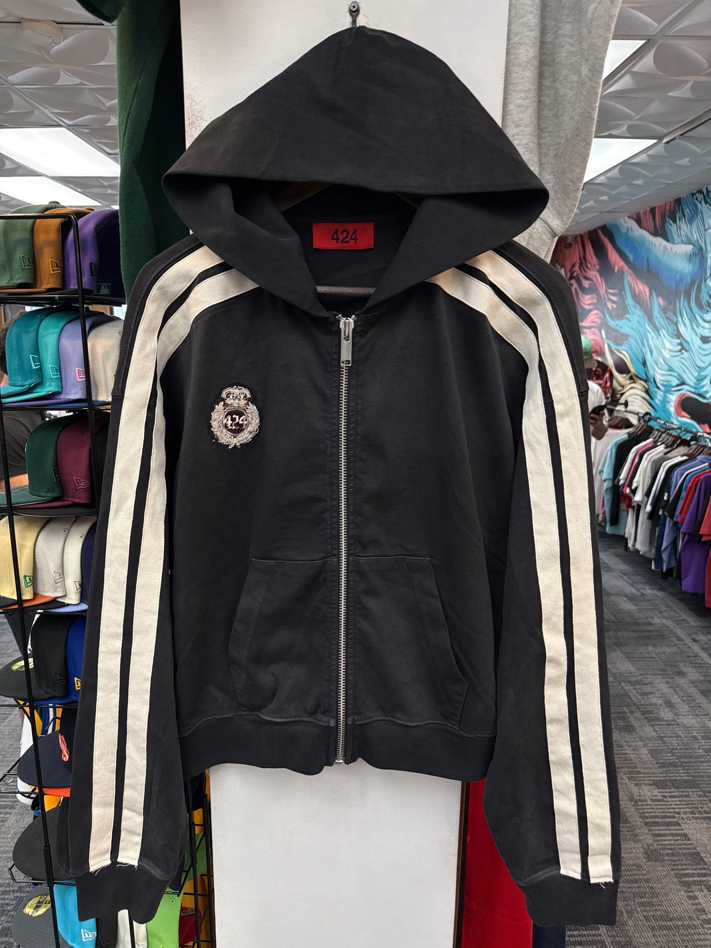 New 424 Academy Logo-Appliquéd Zip Up Hoodie