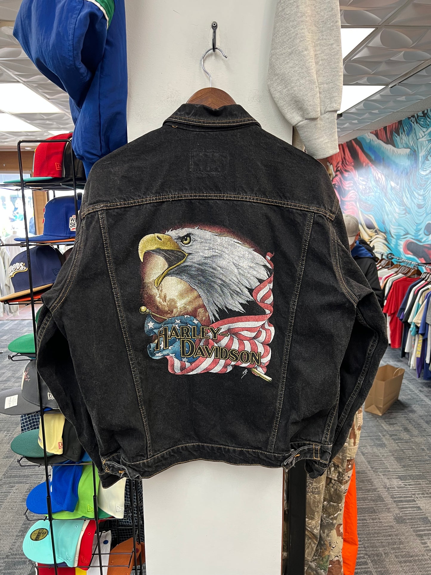 Vintage Harley Davidson Black Denim Jacket