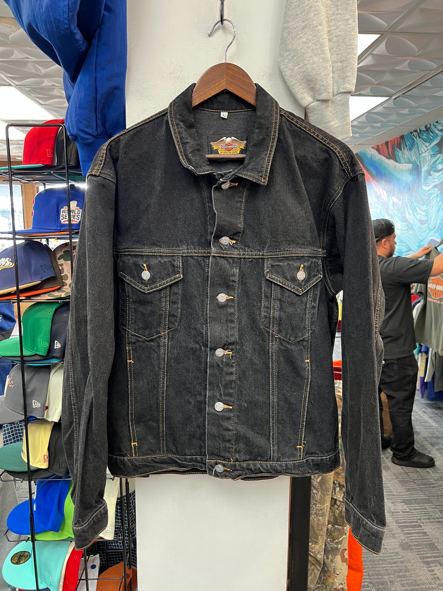 Vintage Harley Davidson Black Denim Jacket