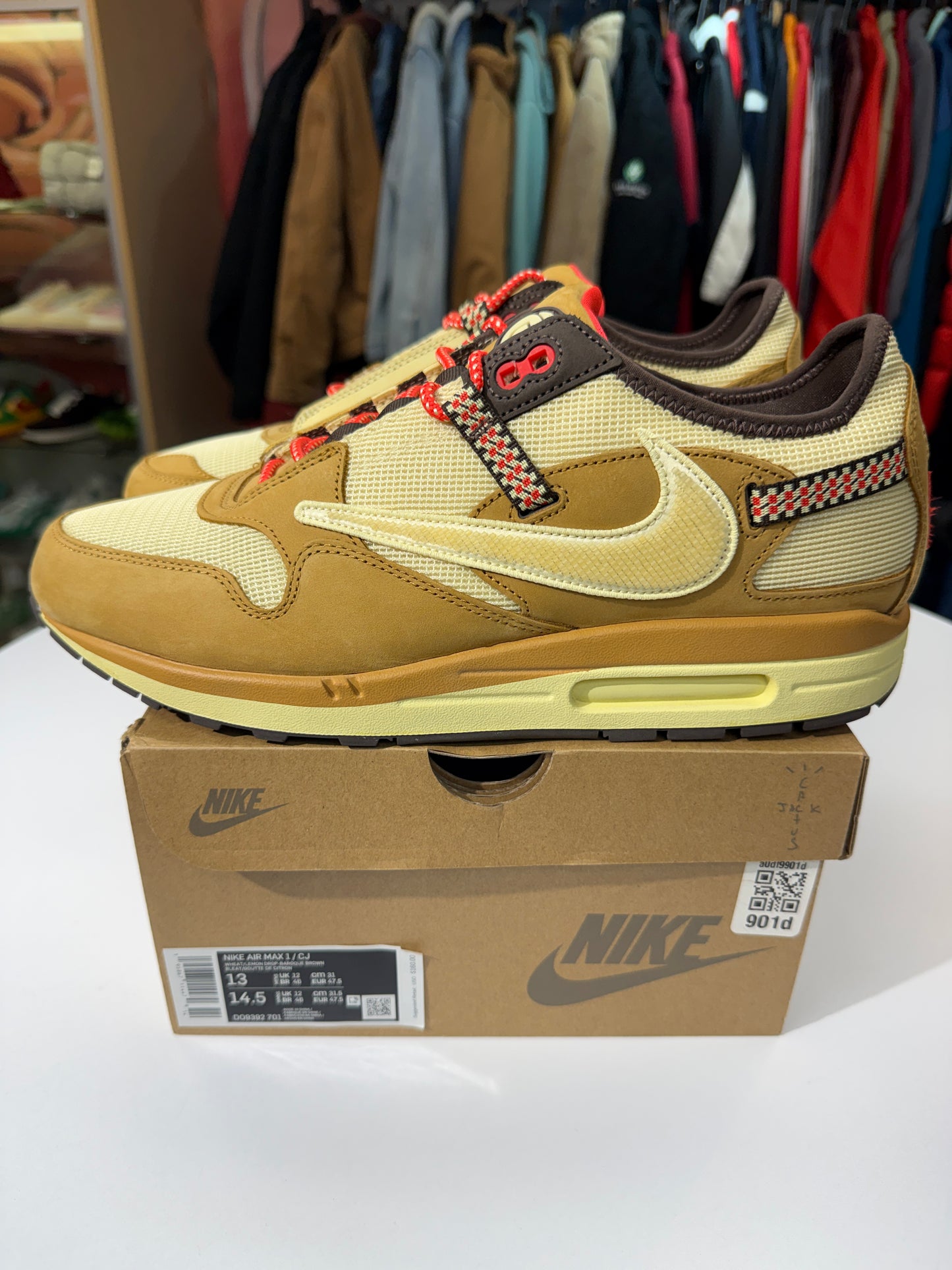 Preowned Wheat Lemon Drop Travis Scott Air Max 1