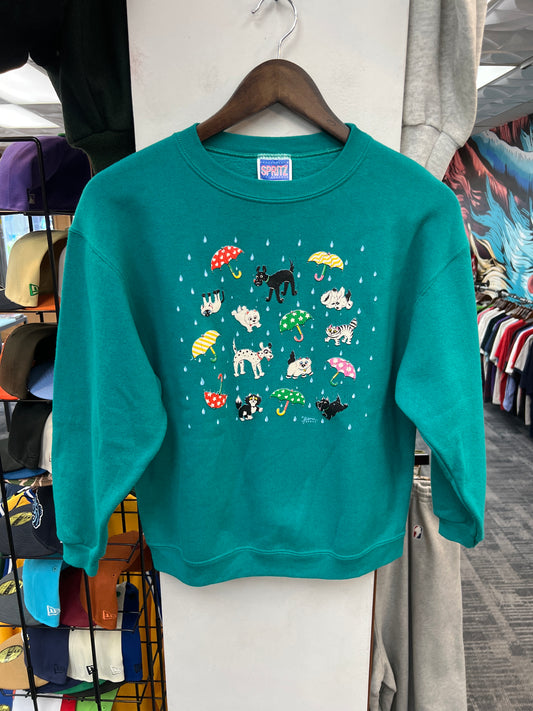 Vintage Raining Cats N Dogs Teal Crewneck