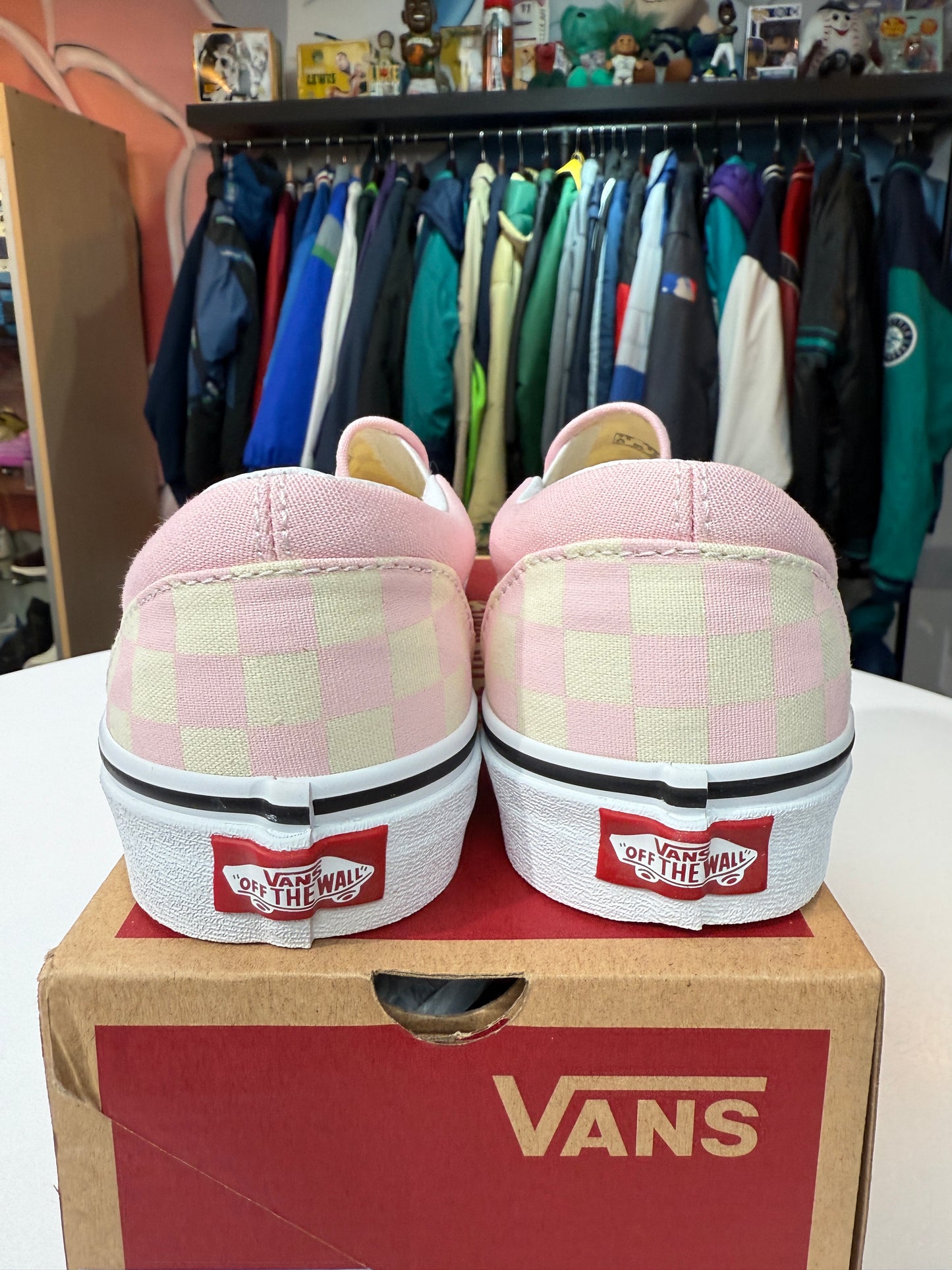 New Pink Checkered Van Slip Ons