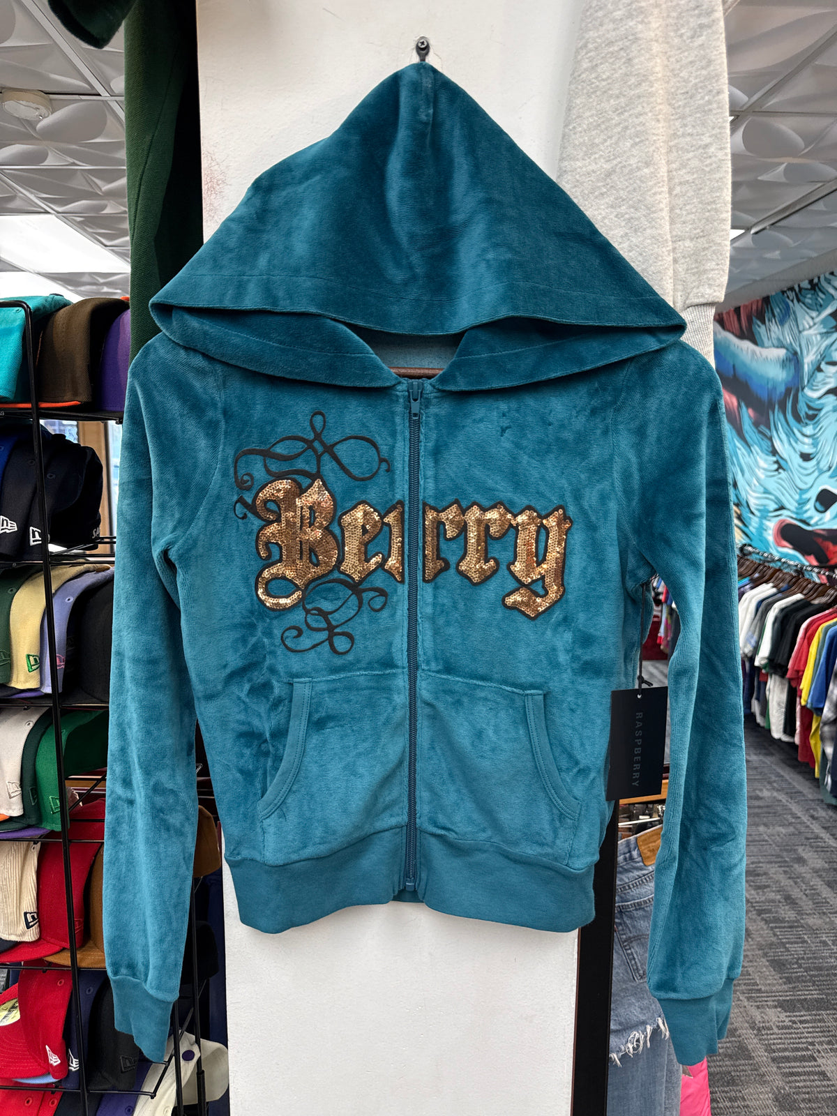 New GV Raspberry Hills Paris Hilton Velour Zip Hoodie