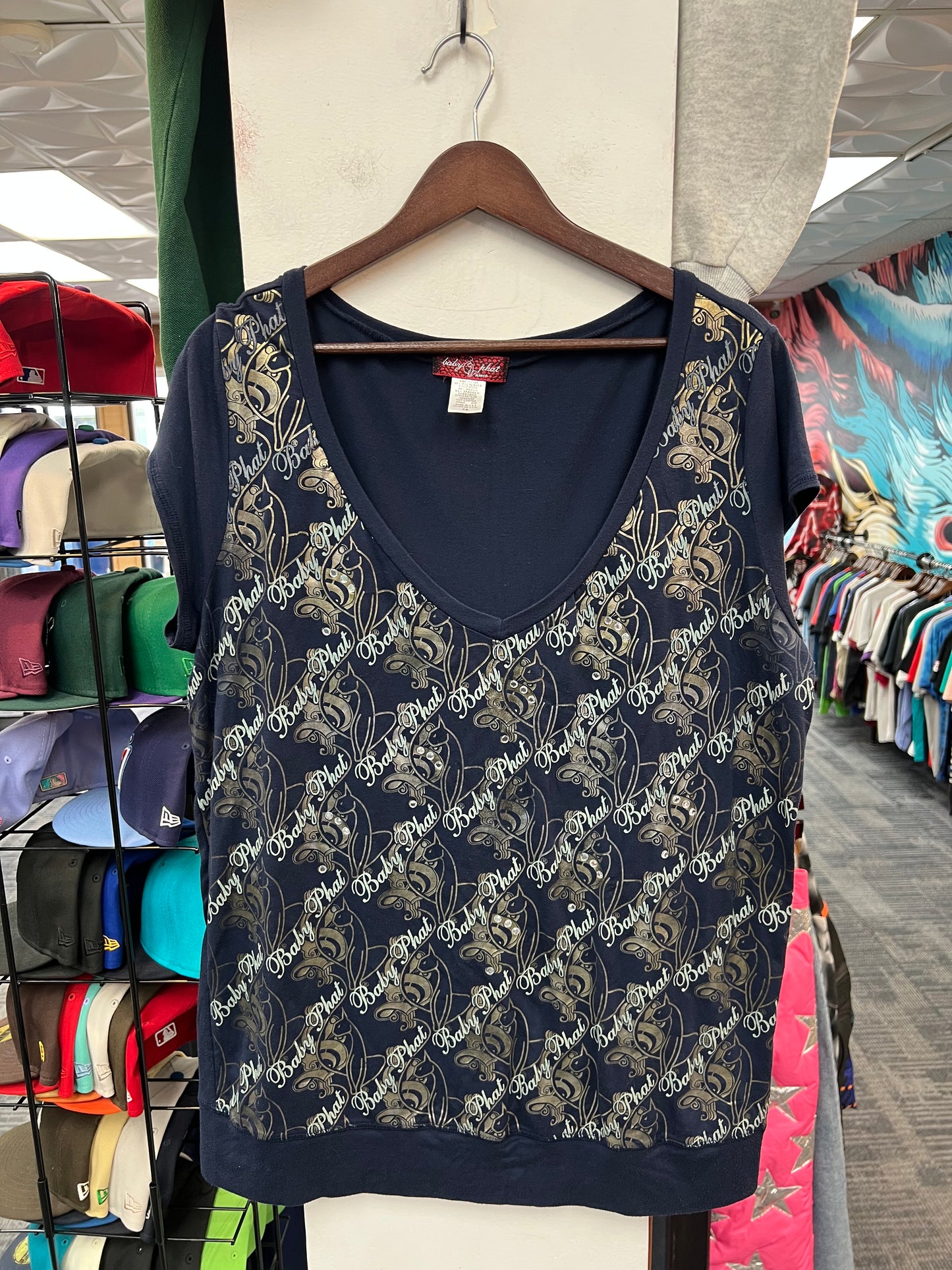 Vintage Y2K Baby Phat Navy V-Neck Top