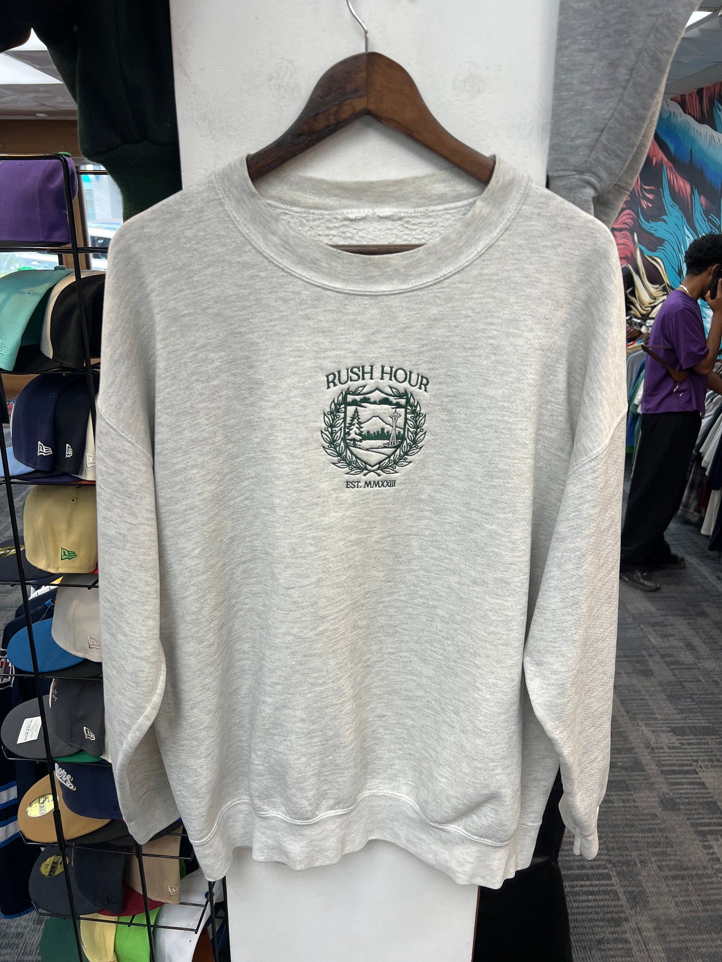 Rush Crest Light Grey/Dark Green Crewneck