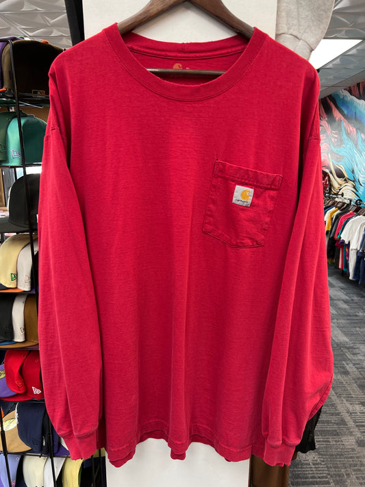 Carhartt Red Distressed Long Sleeve Tee