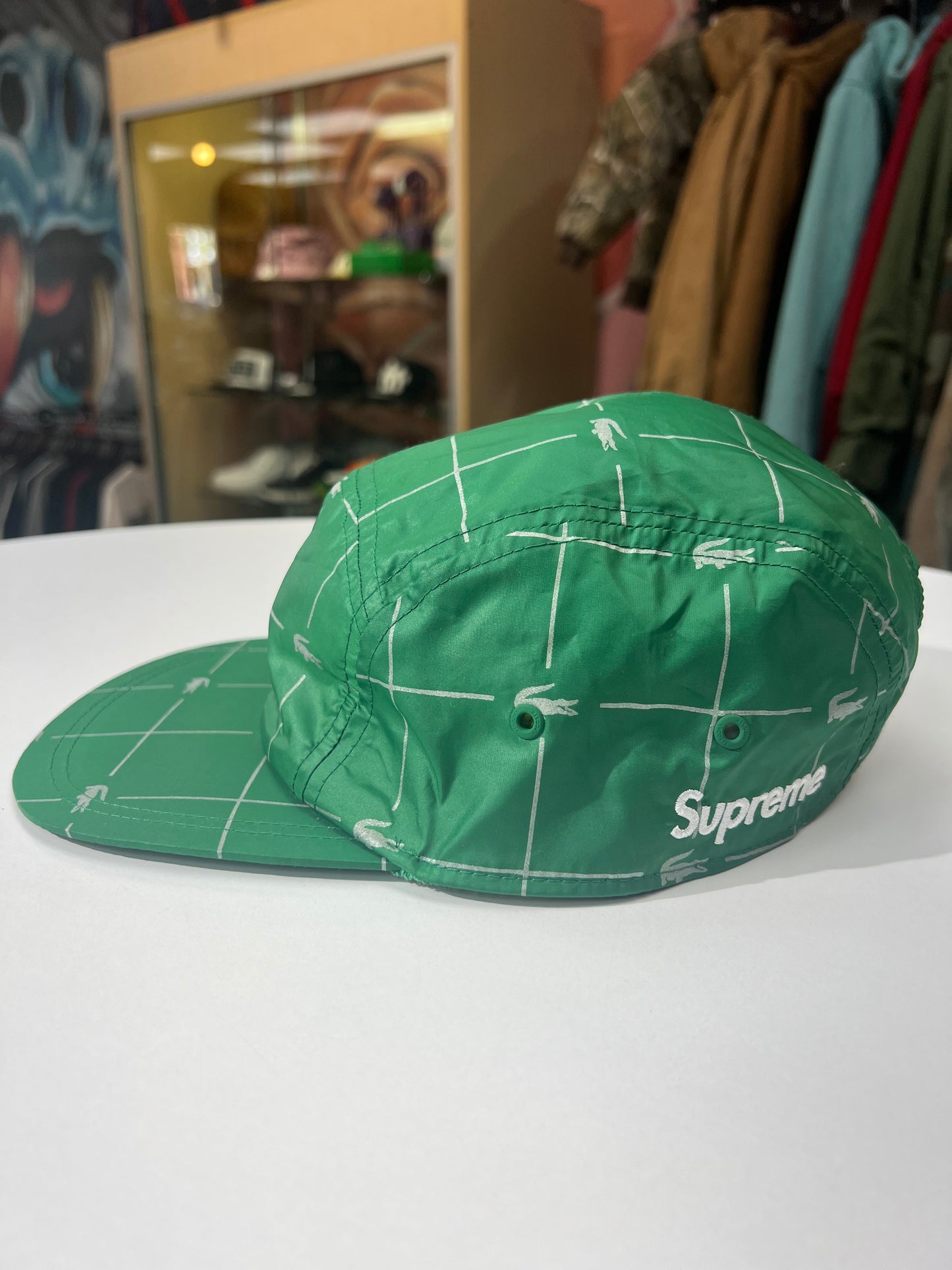 Supreme x Lacoste Reflective Grid Nylon Cap Green