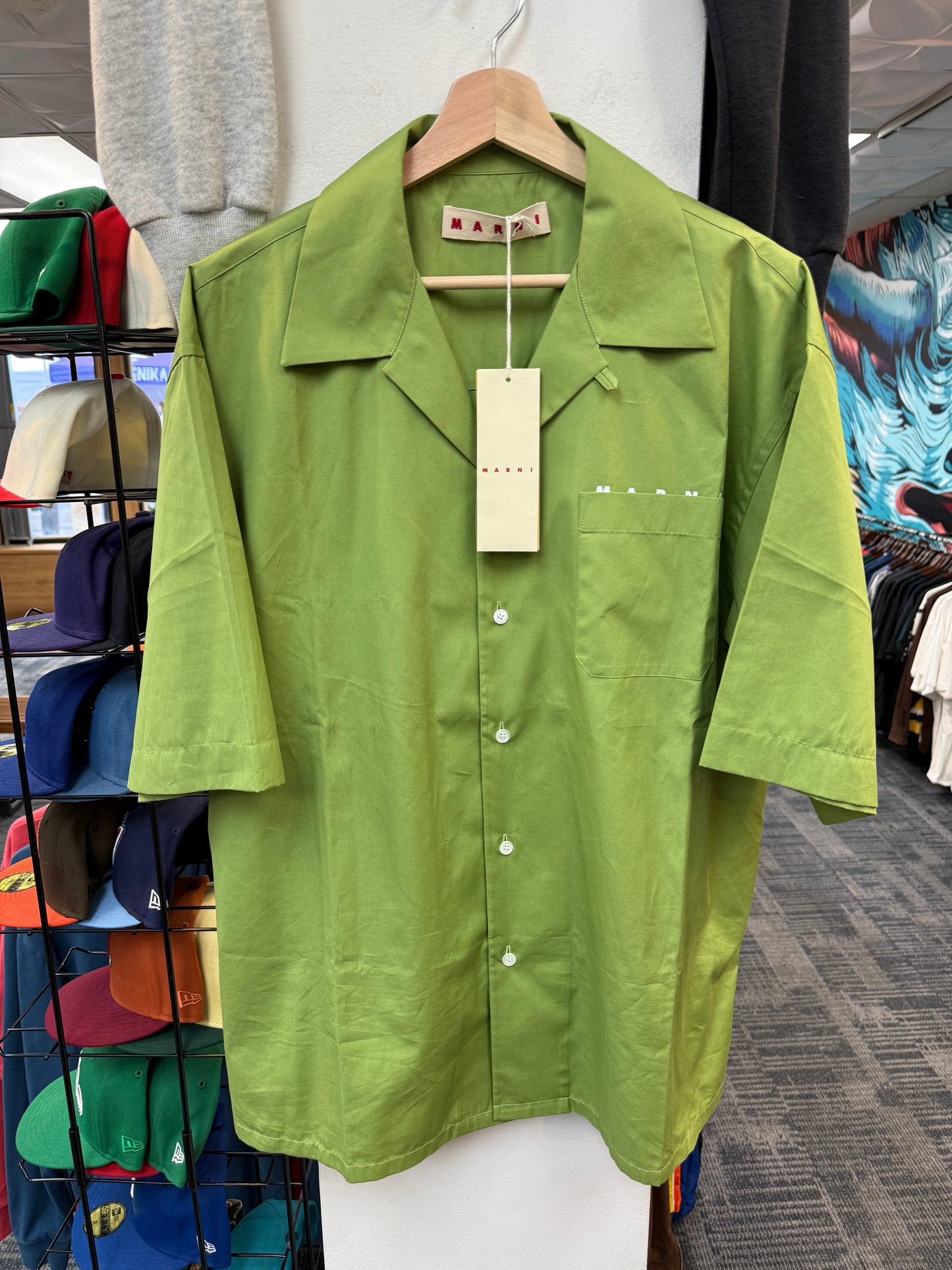 New Marni Logo Organic Popeline Shirt Kiwi