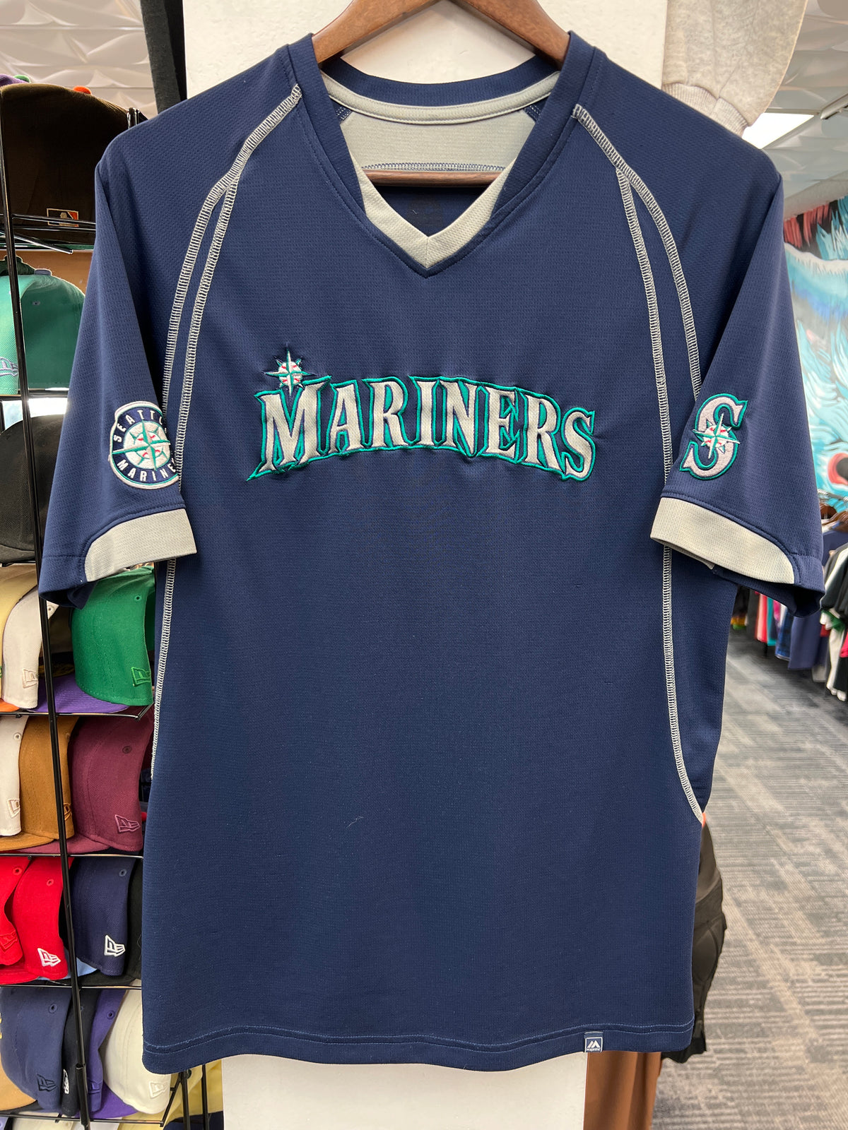 Majestic Vintage Mariners V Sleeve Hit Jersey