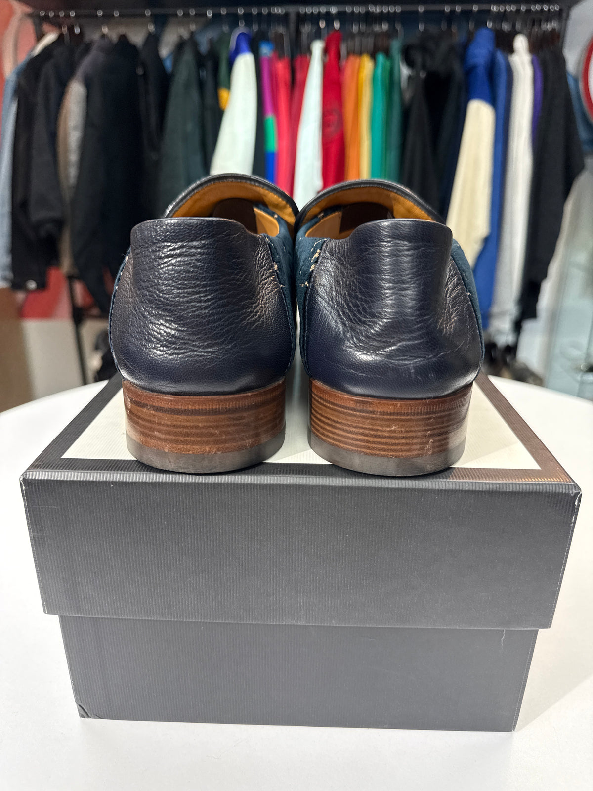 Preowned Gucci GG Horsebit Accent Velvet Loafer