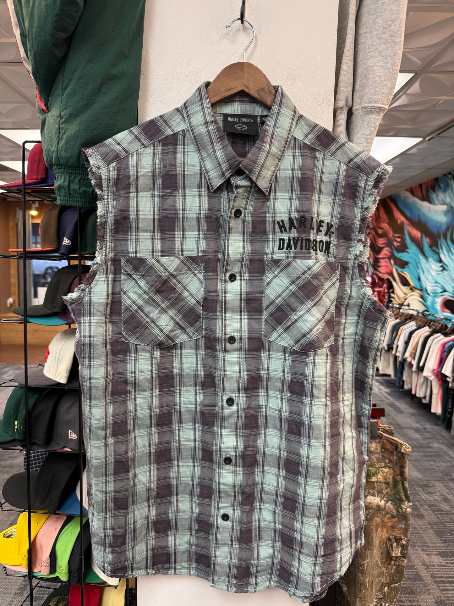 New Harley Davidson Sleeveless Plain Button Up