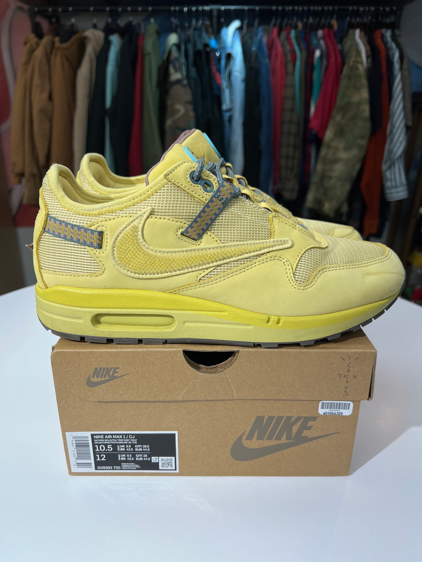 Preowned Travis Scott X Nike Air Max 1 Saturn Gold