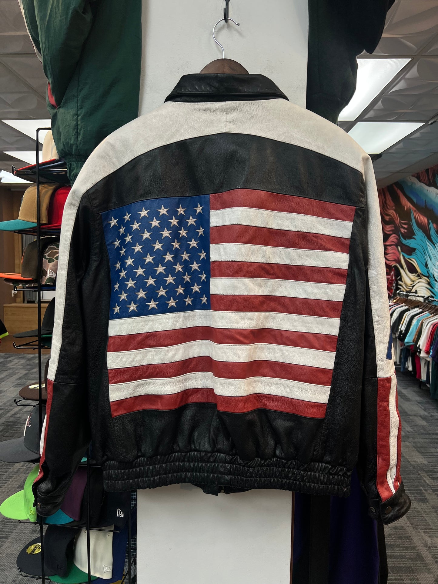 Vintage Interstate Leather USA Flag Jacket