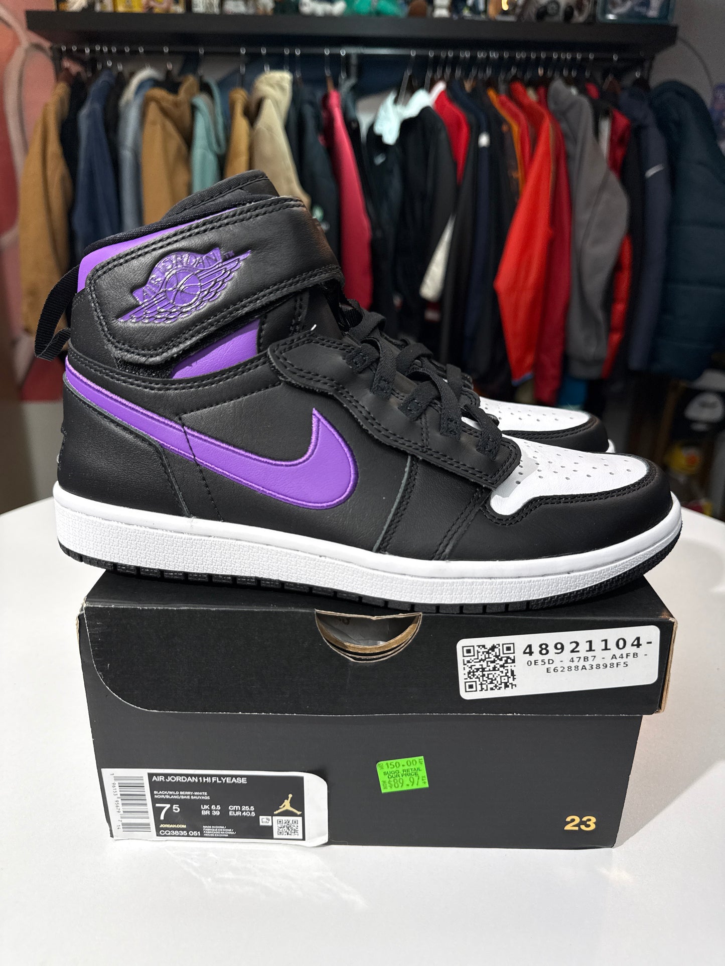 New Nike Air Jordan 1 High Flyease Black Bright Violet