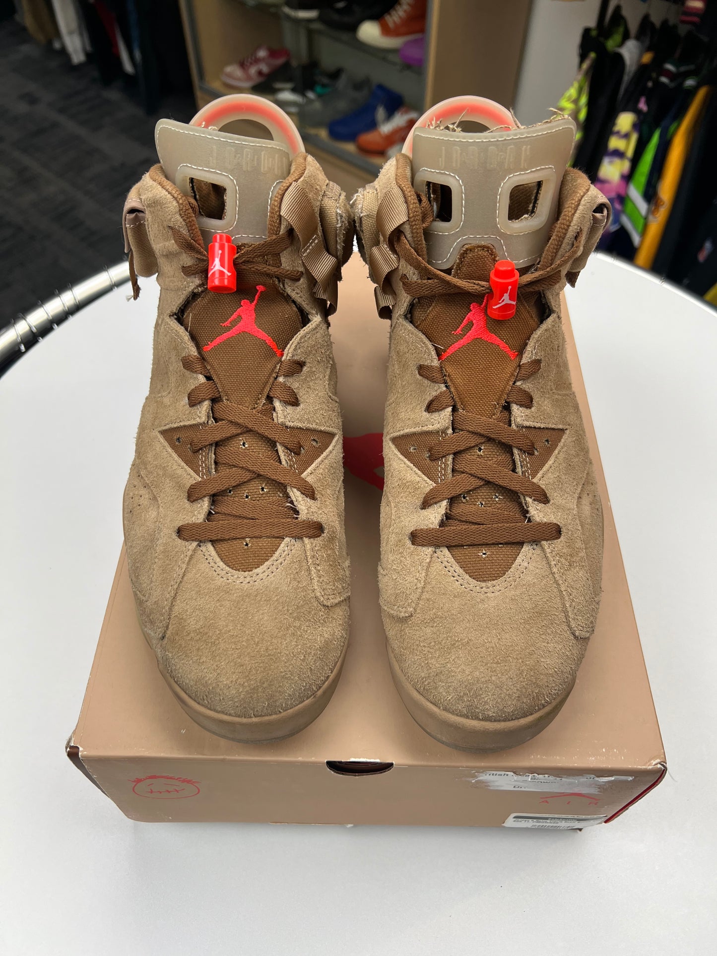 Preowned British Khaki Travis Scott Jordan 6