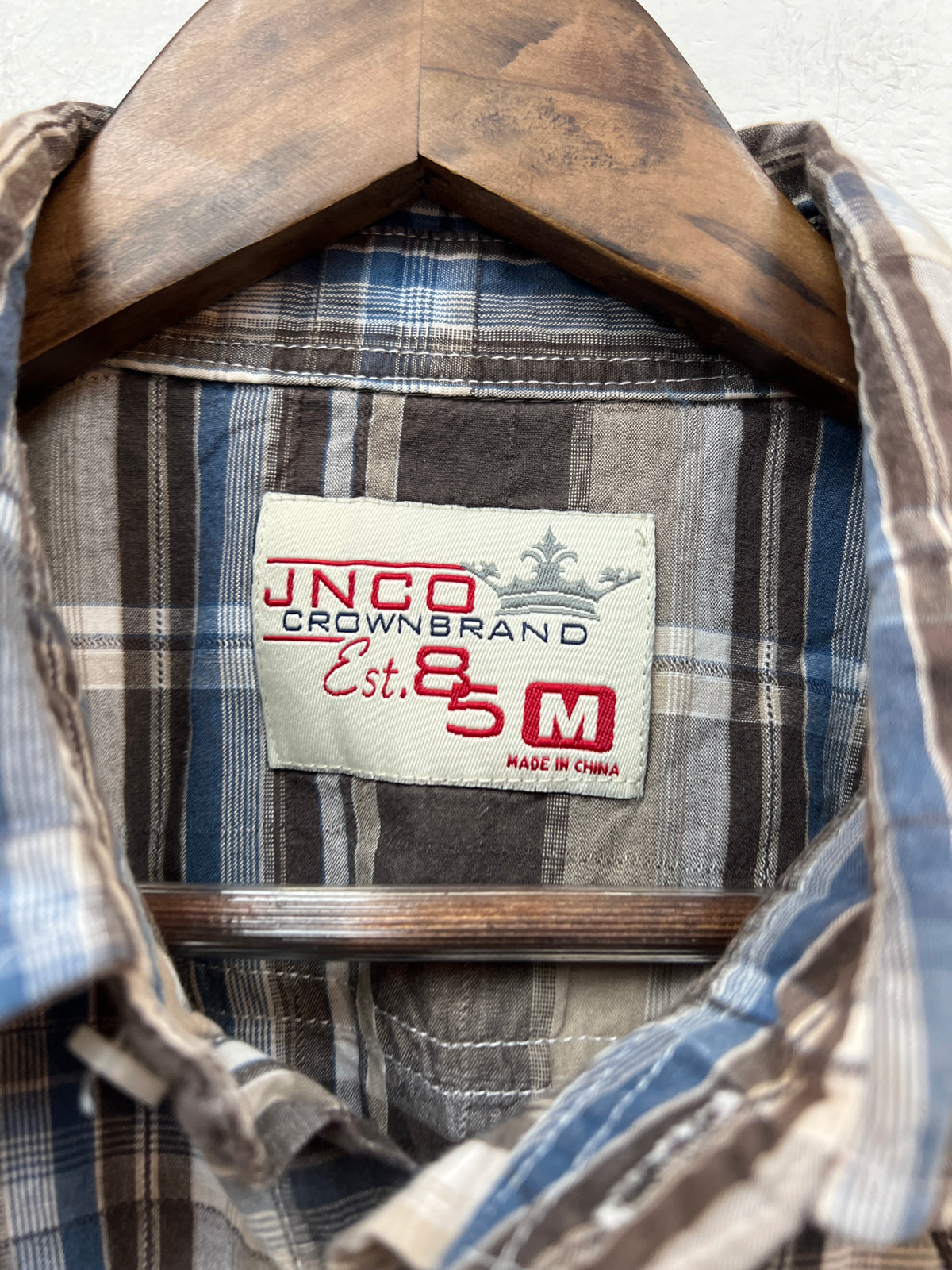 JNCO Brown & Blue Short Sleeve Button Up