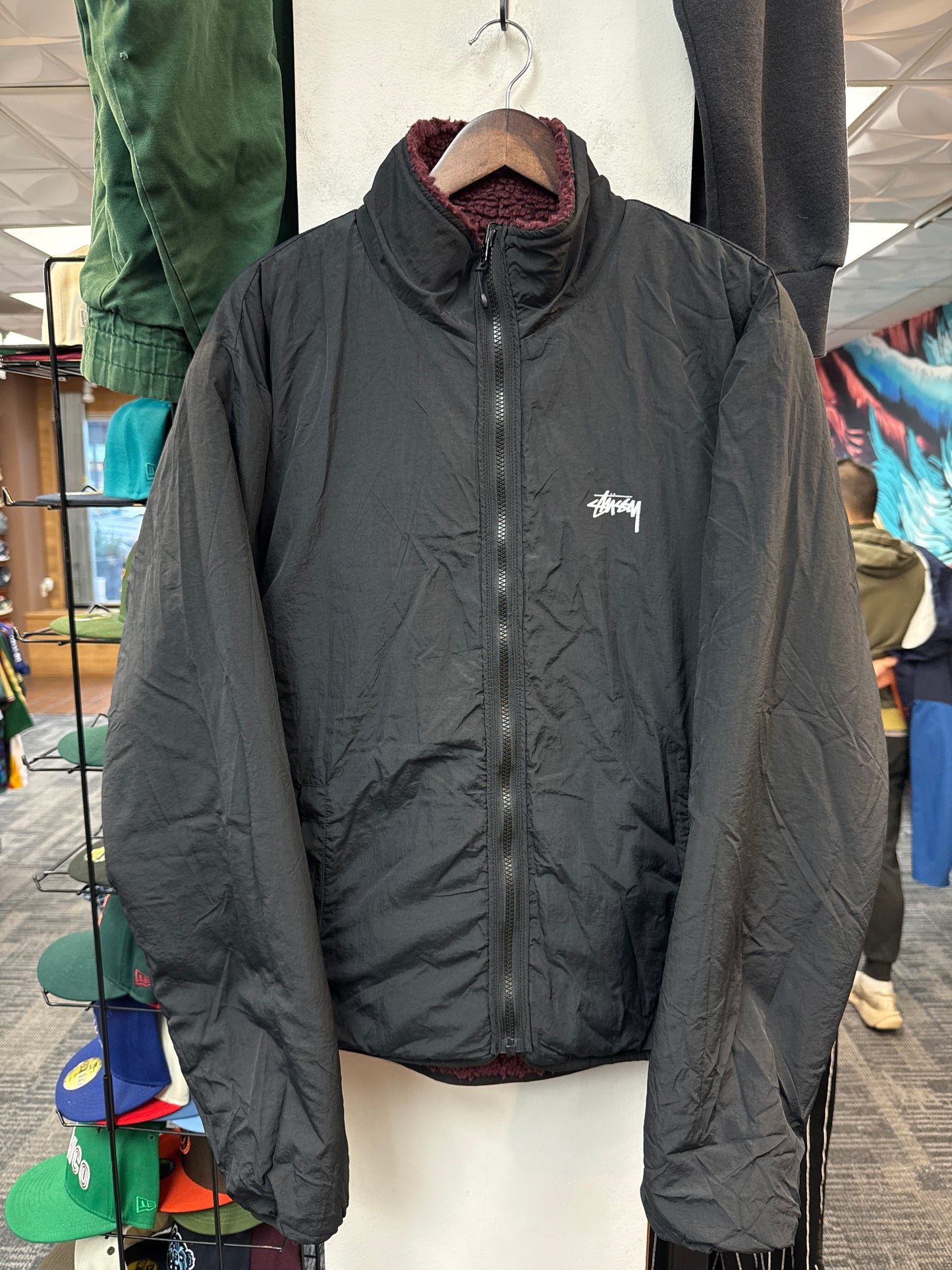 Stussy Burgundy Reversible Fleece Jacket