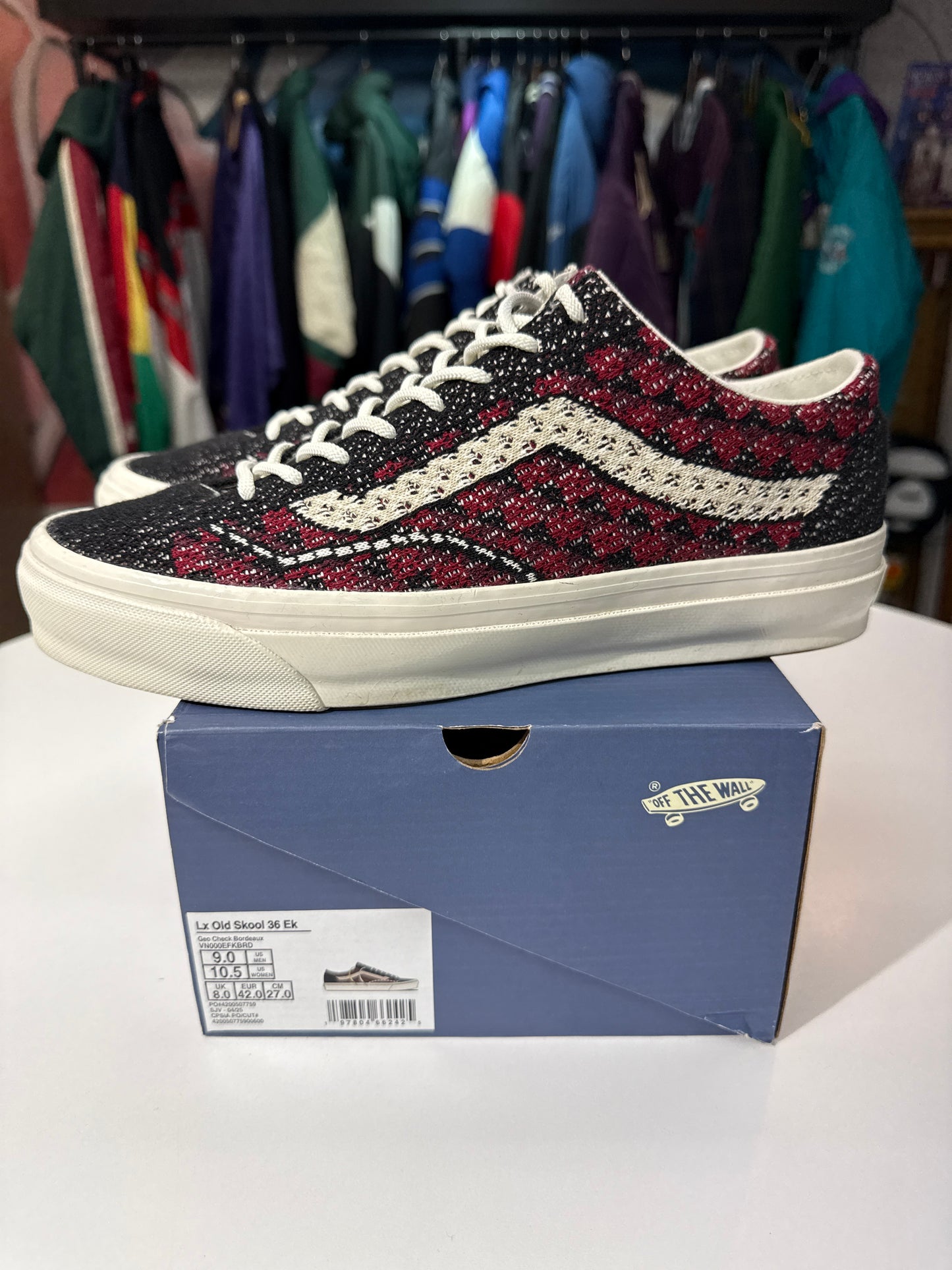Preowned Vans Premium LX Old Skool 36 Knit Geo Check Red