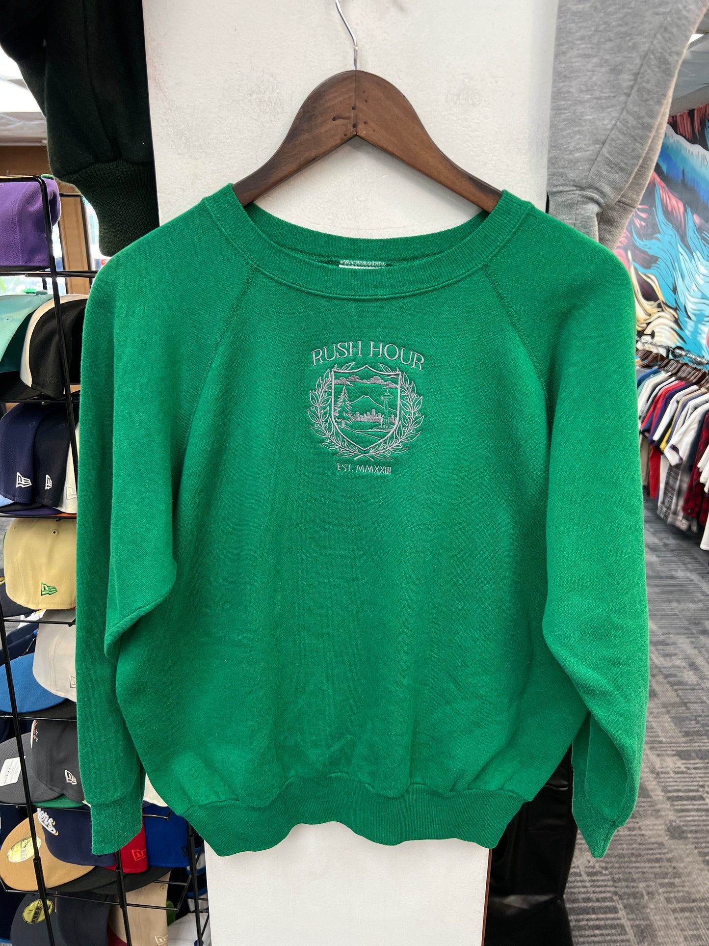 Rush Crest Green/Grey Crewneck