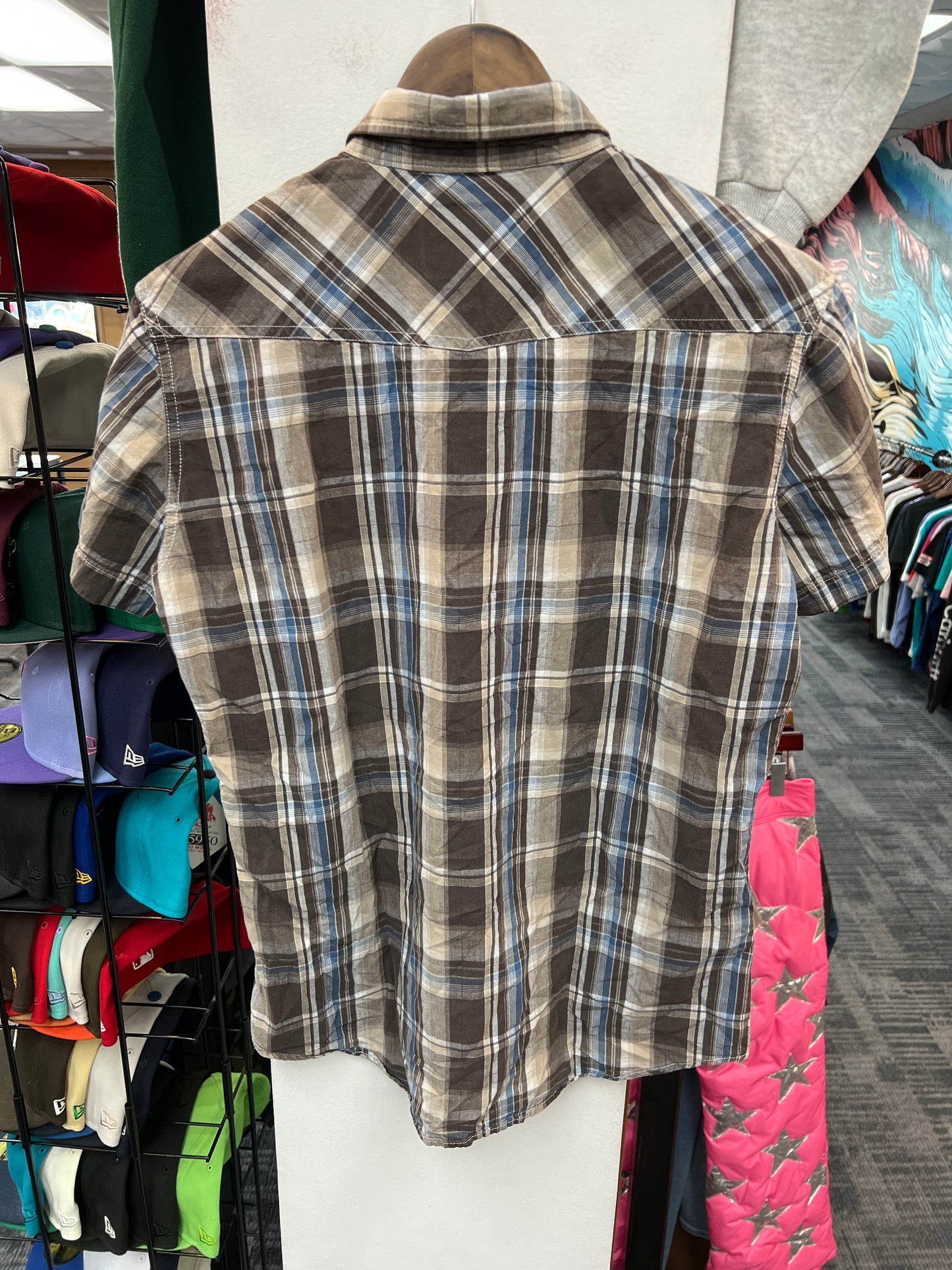 JNCO Brown & Blue Short Sleeve Button Up