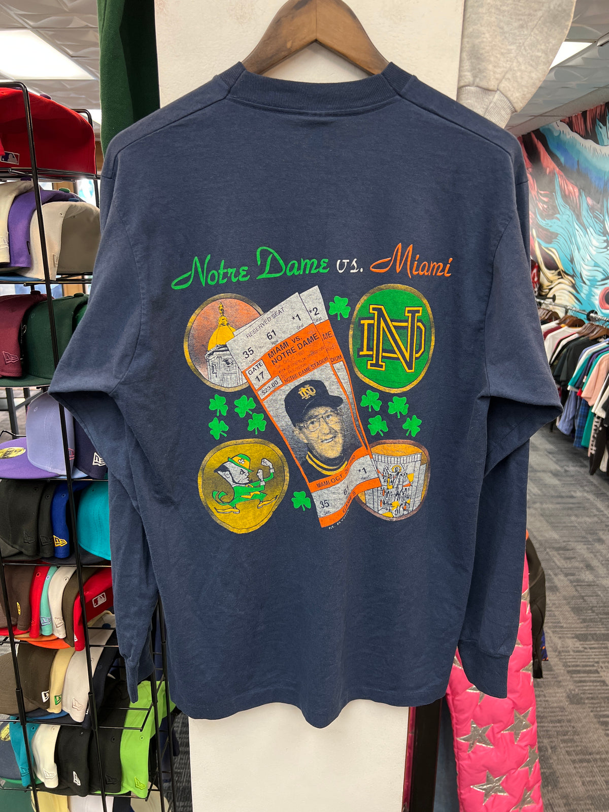 Vintage Notre Dame V Miami Hurricanes 10/20/90 Navy Long Sleeve Tee