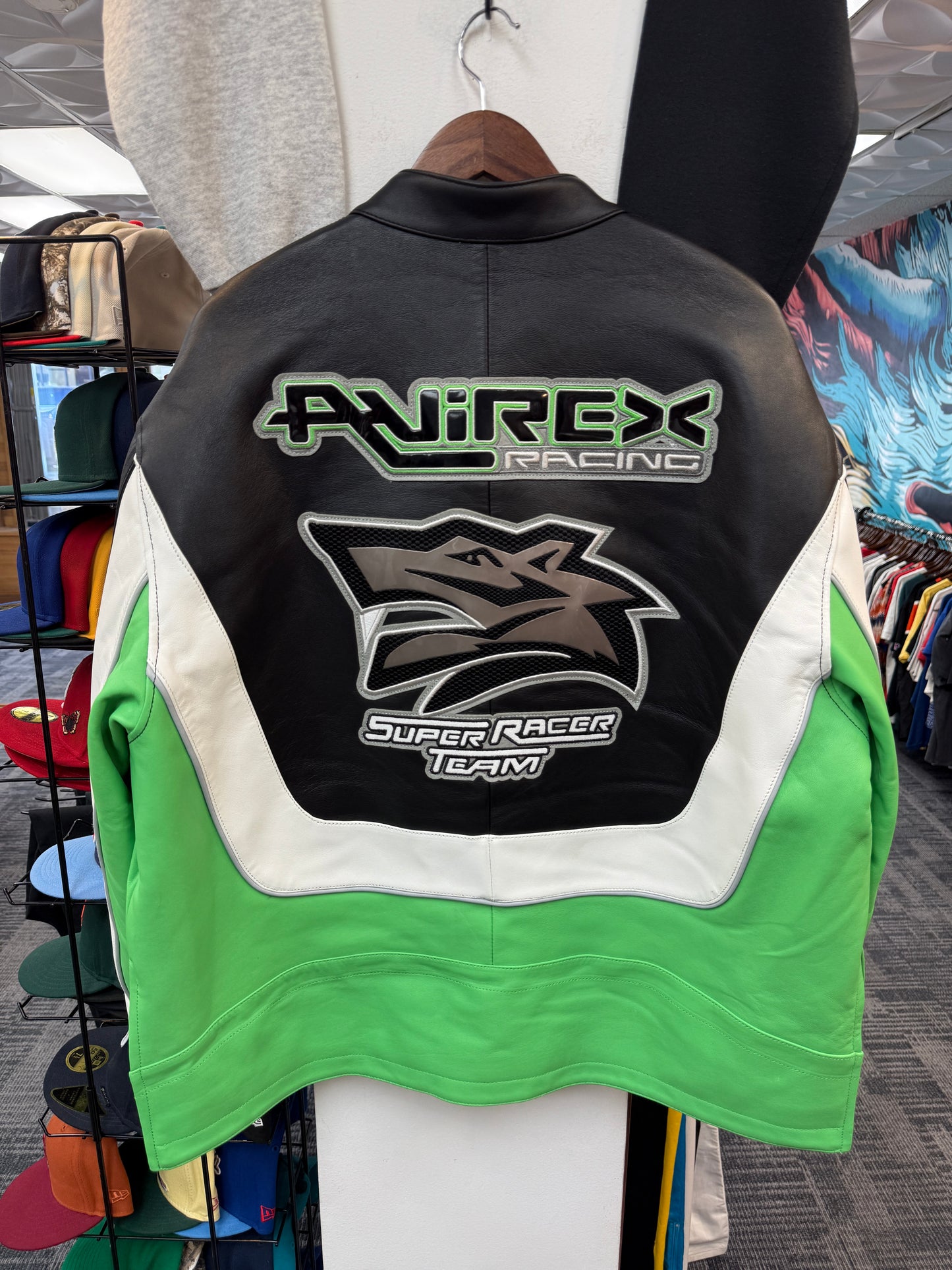 Avirex Lone Wolf Racer Leather Jacket Lime Green